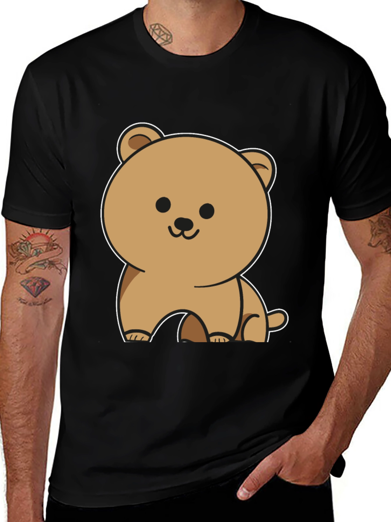 Cute Bear Graphic Tee - Mens Black T-Shirt