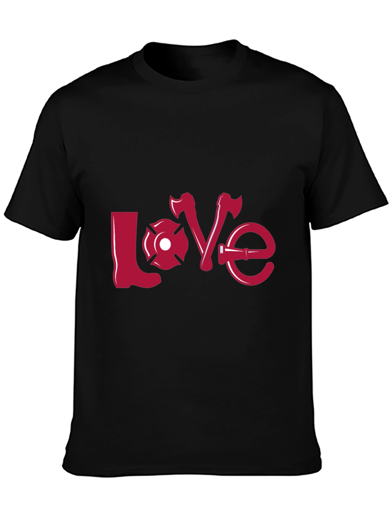 Firefighter Love Graphic Tee - Black Crew Neck Shirt