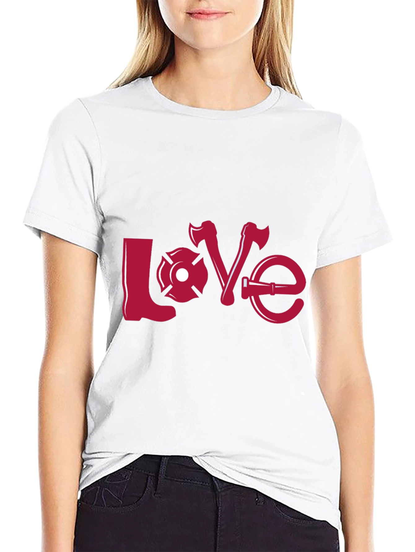 Firefighter Love Graphic Tee - Black Crew Neck Shirt