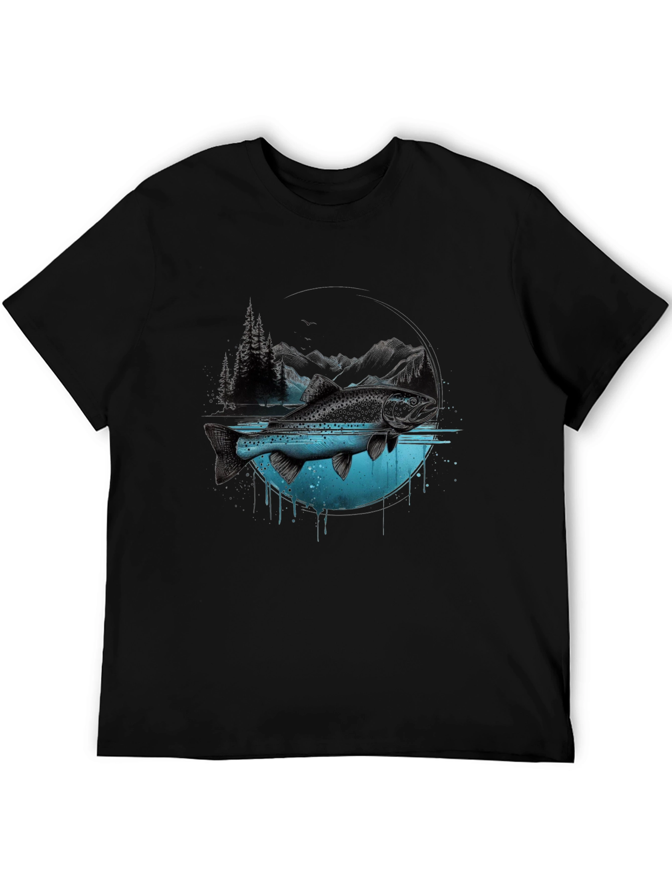 Nature Fish Graphic Print Crew Neck T-Shirt