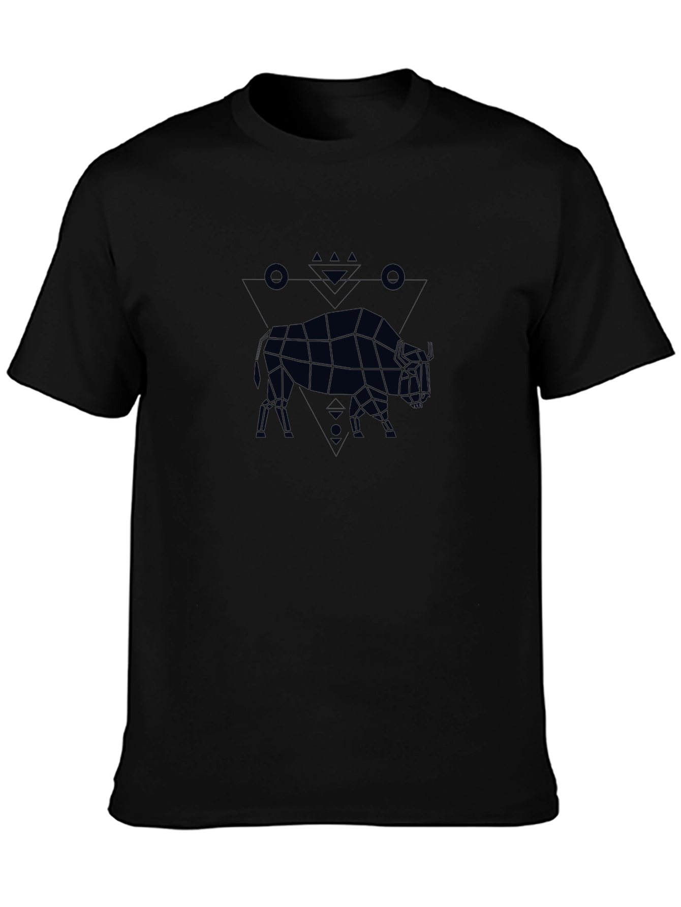 Geometric Bison Graphic Tee - Black