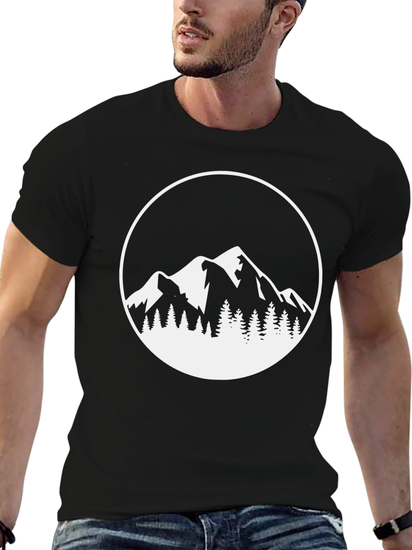 Mountain Scene Graphic Tee - Black