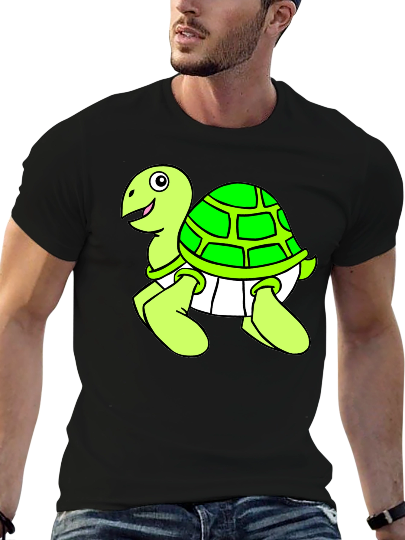 Cartoon Turtle Graphic Black T-Shirt