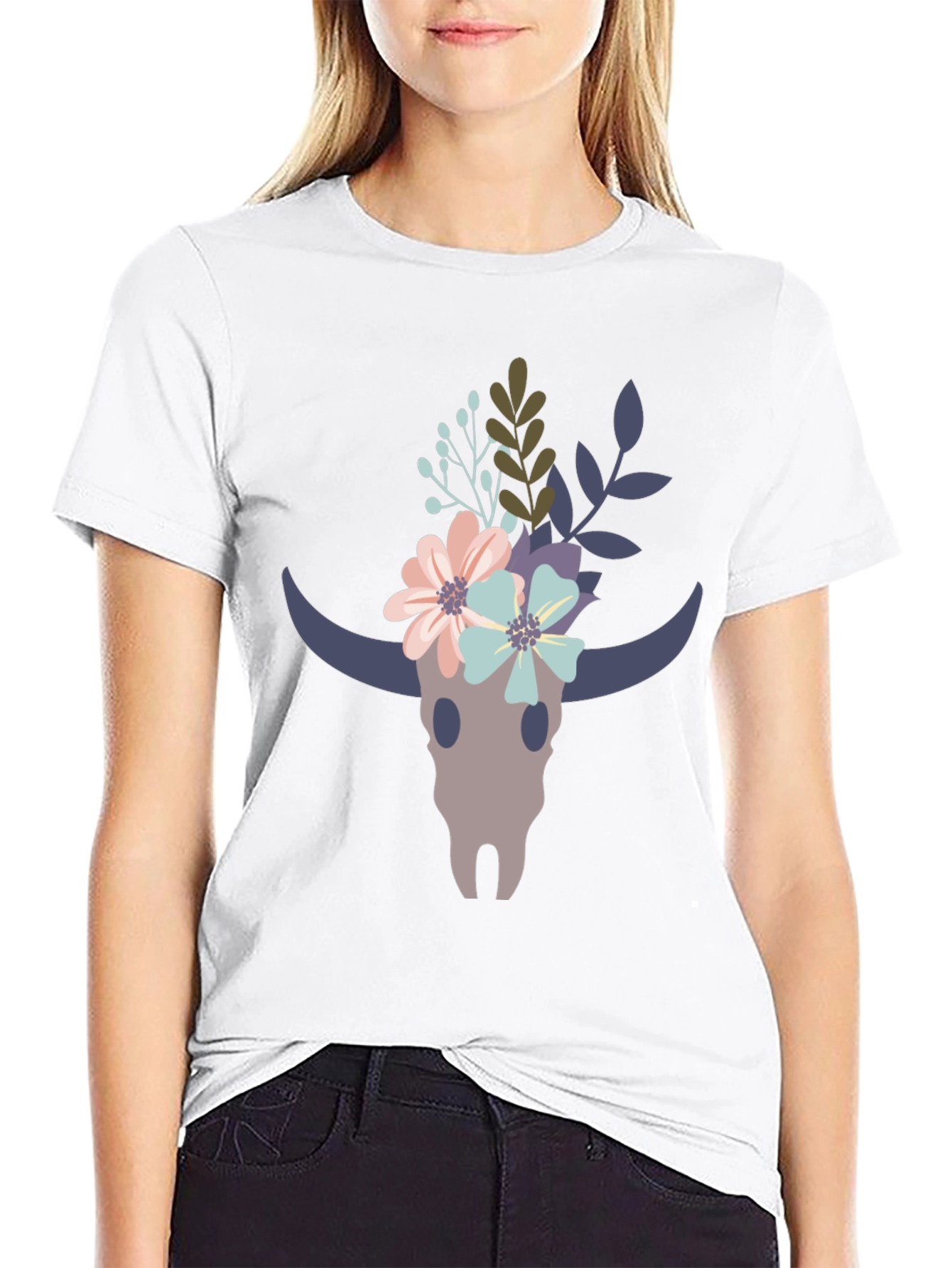 Floral Bull Skull Graphic Tee