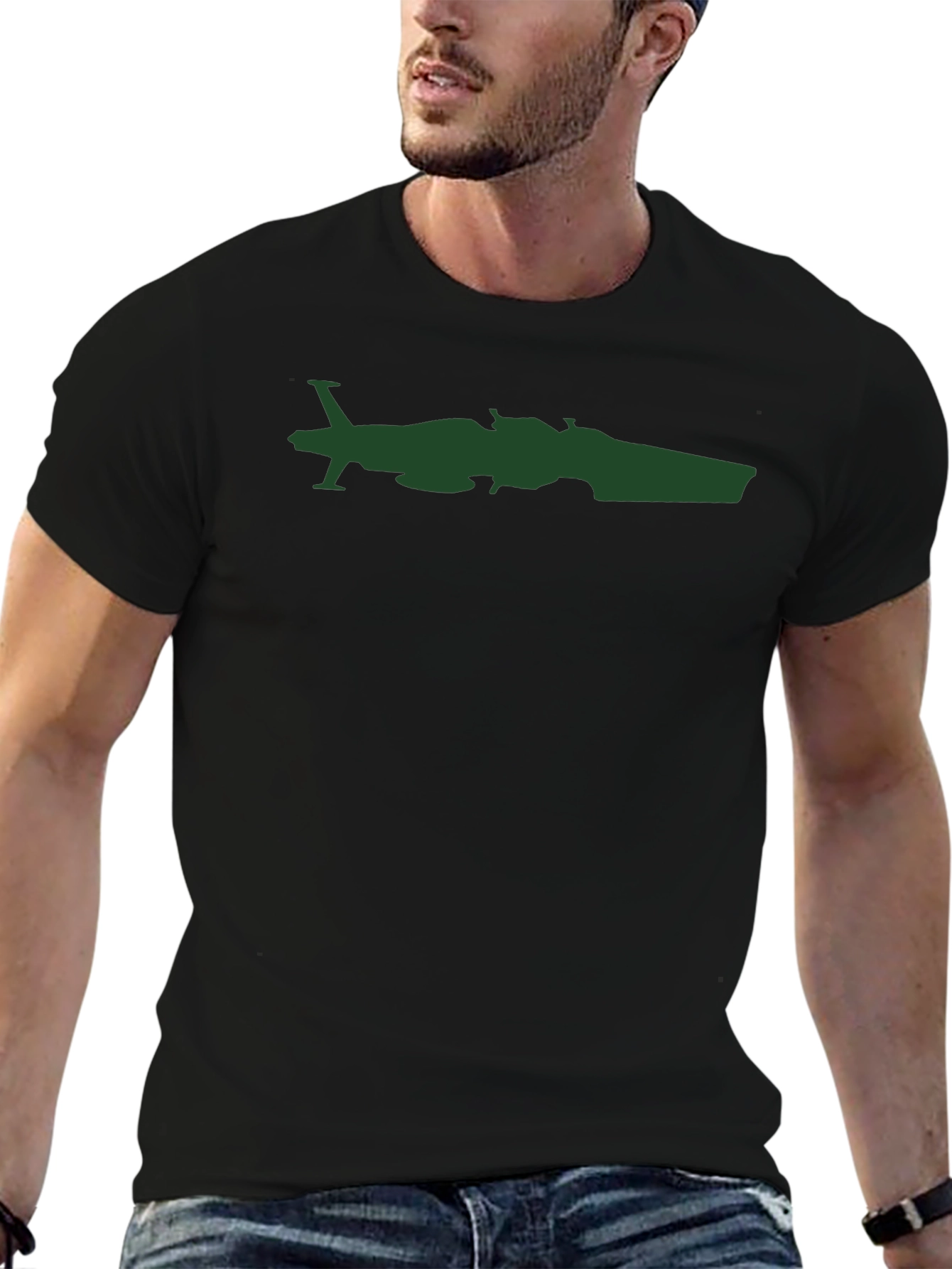Black T-Shirt with Plane and Car Graphic