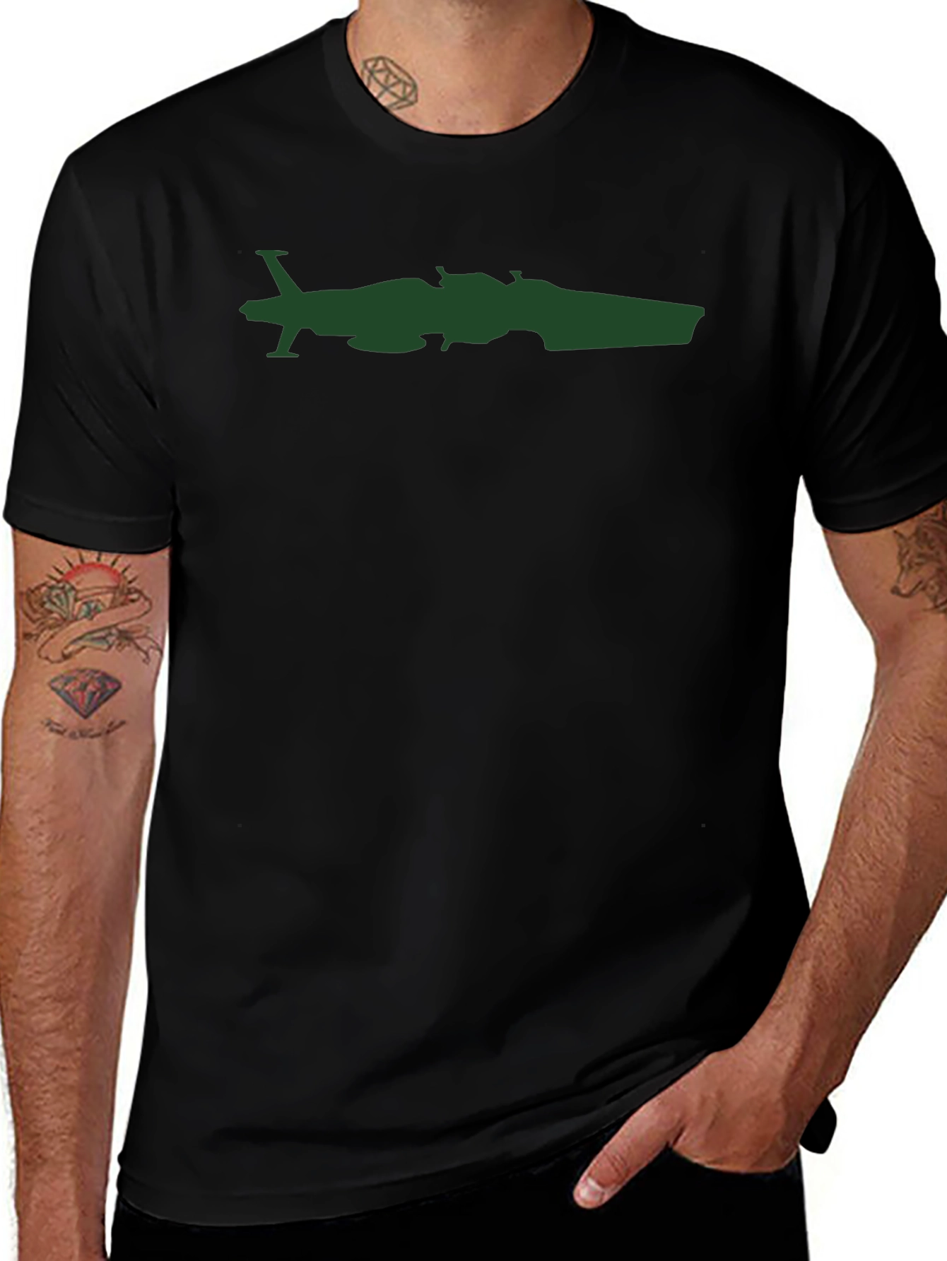 Black T-Shirt with Plane and Car Graphic