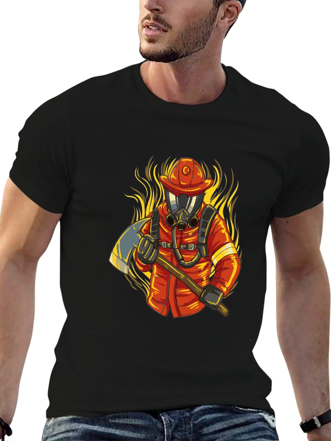 Firefighter Graphic Tee - Axe & Flames Design