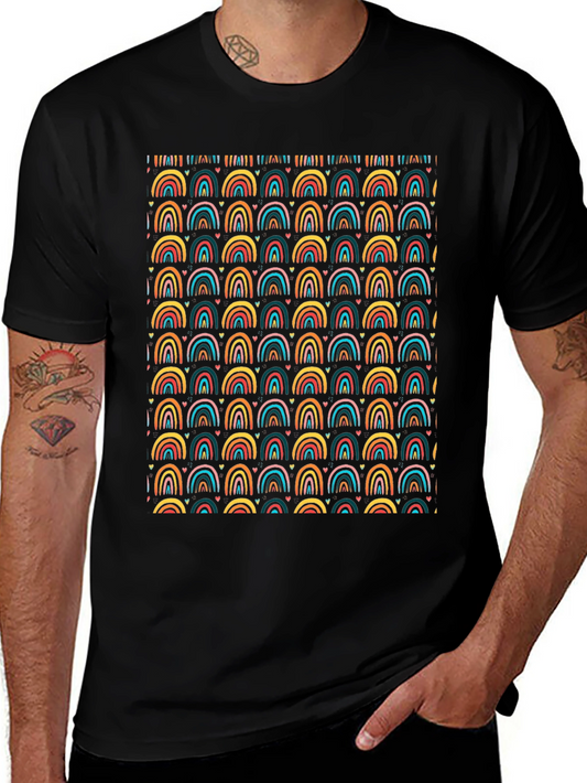 Rainbow Arches Heart Print Black T-Shirt