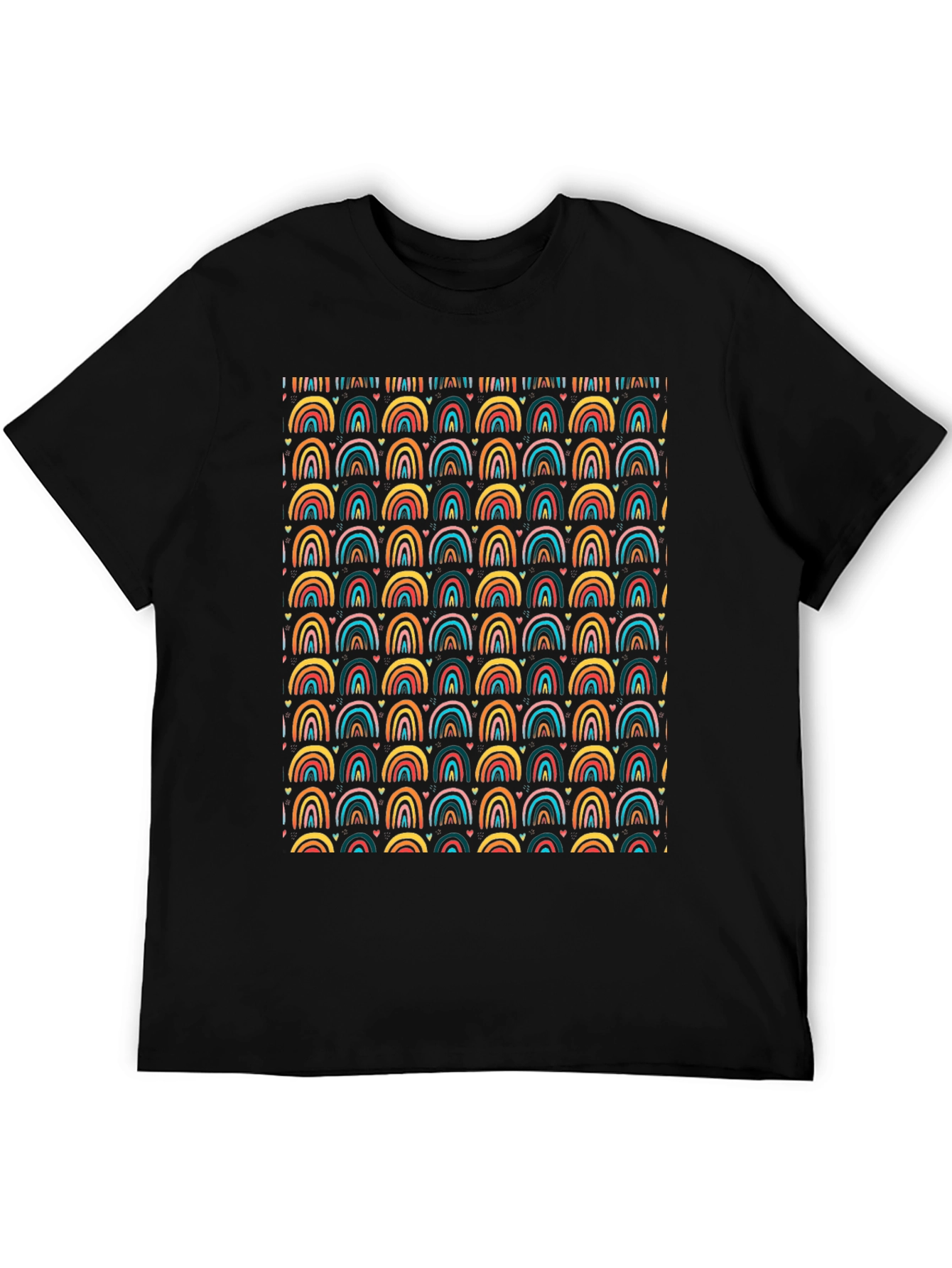 Rainbow Arches Heart Print Black T-Shirt
