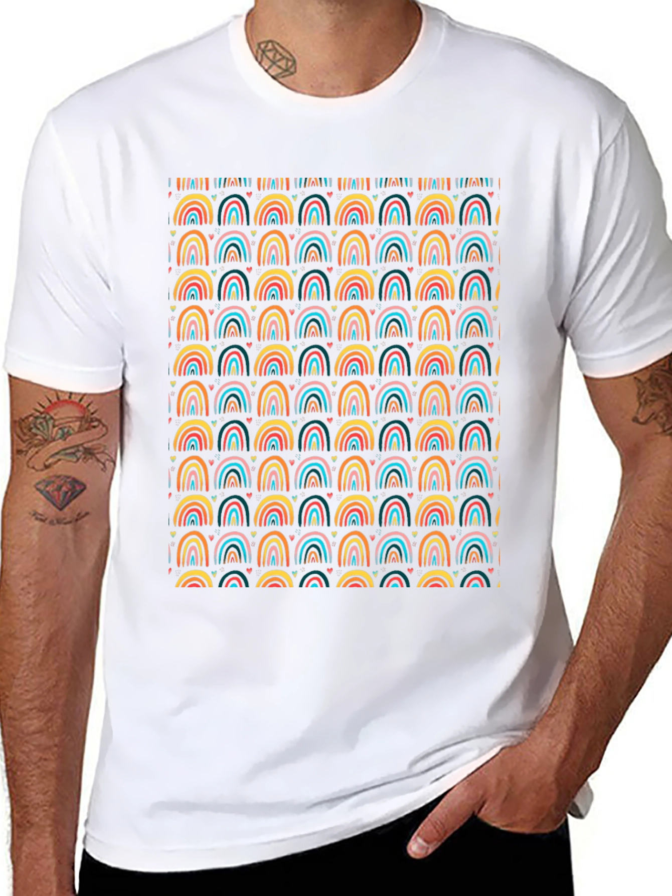 Rainbow Arches Heart Print Black T-Shirt