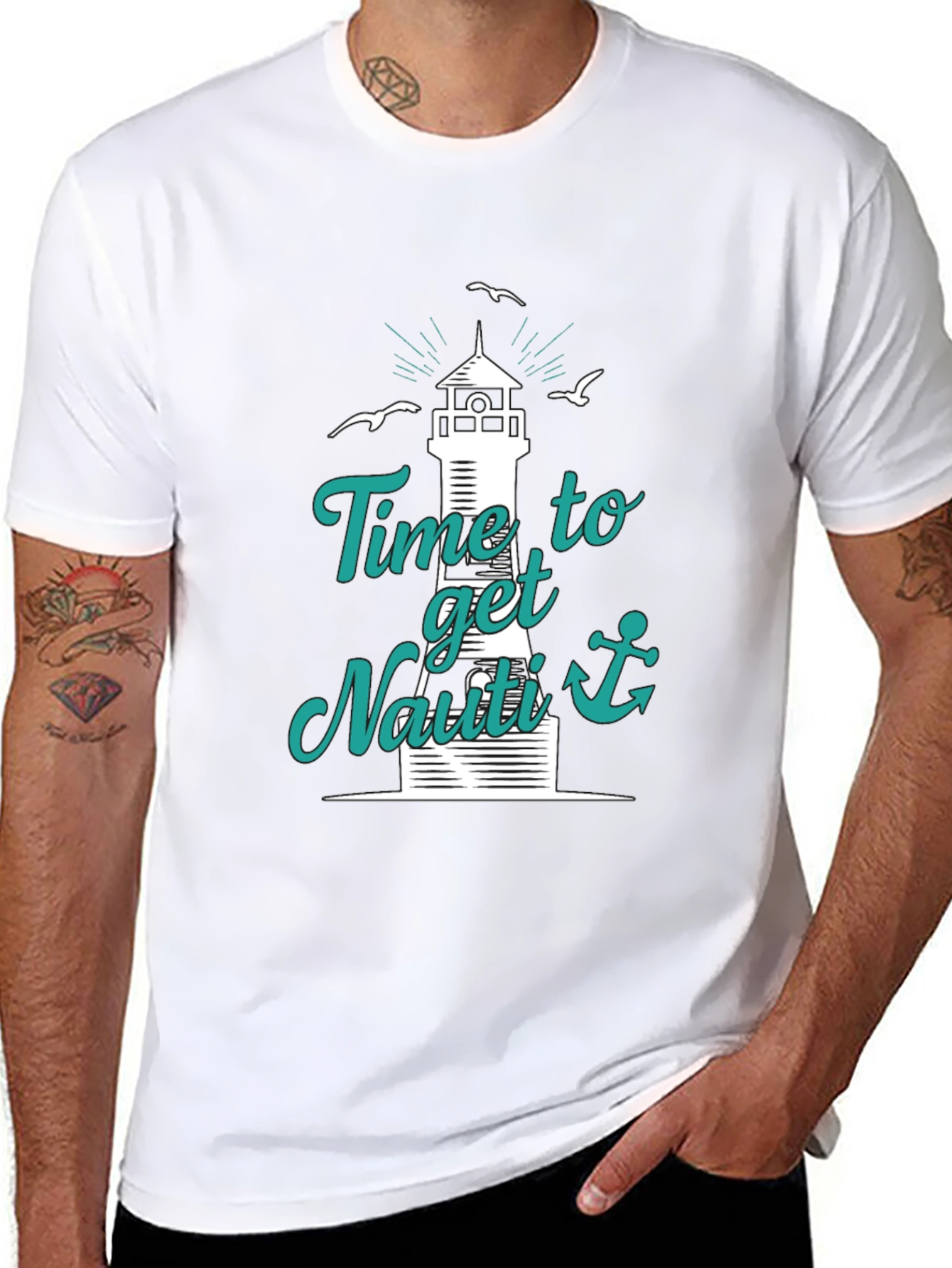 Nautical T-Shirt: Time to Get Nauti Lighthouse Design