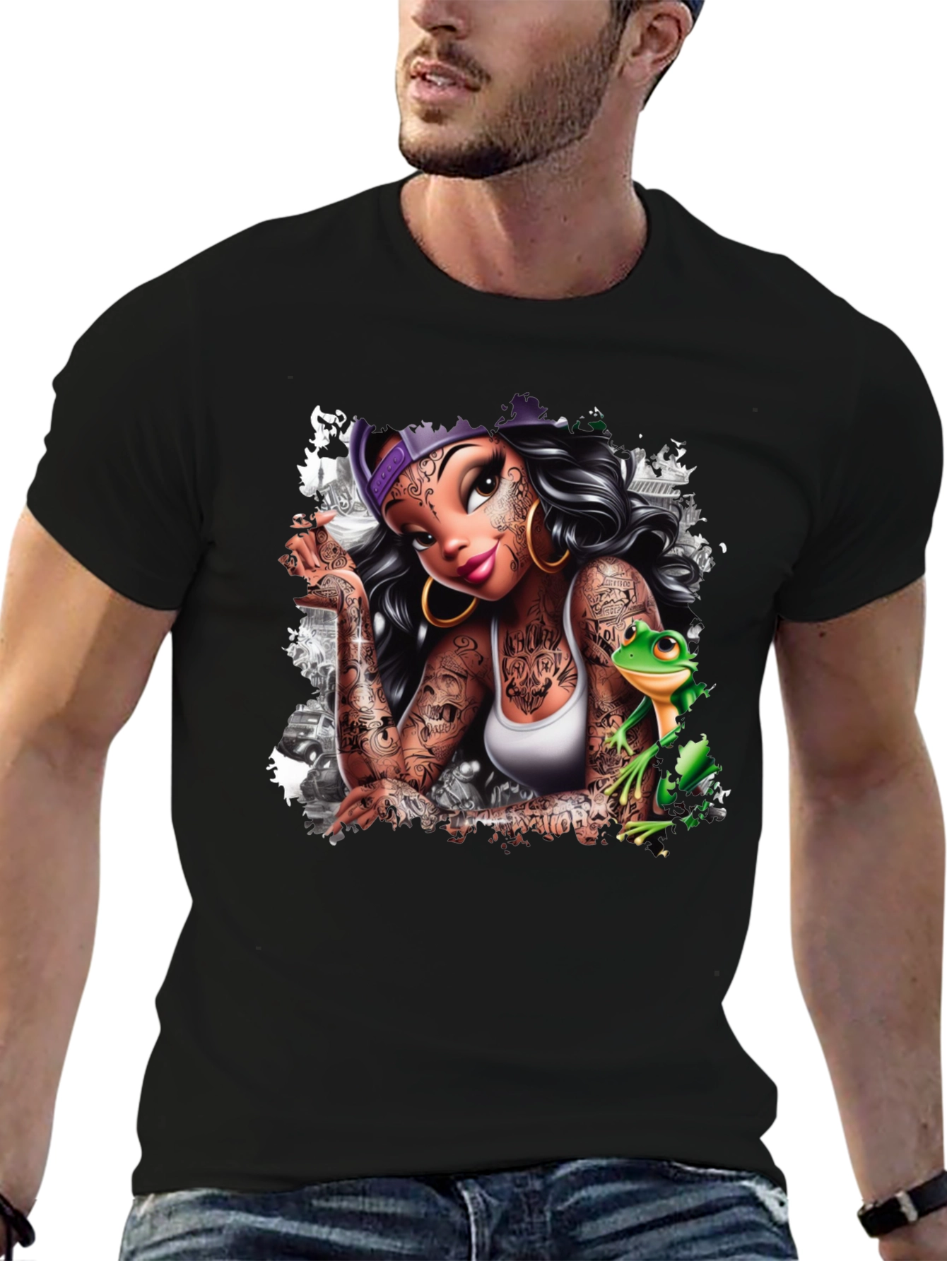 Tattoo Princess & Frog Black Tee