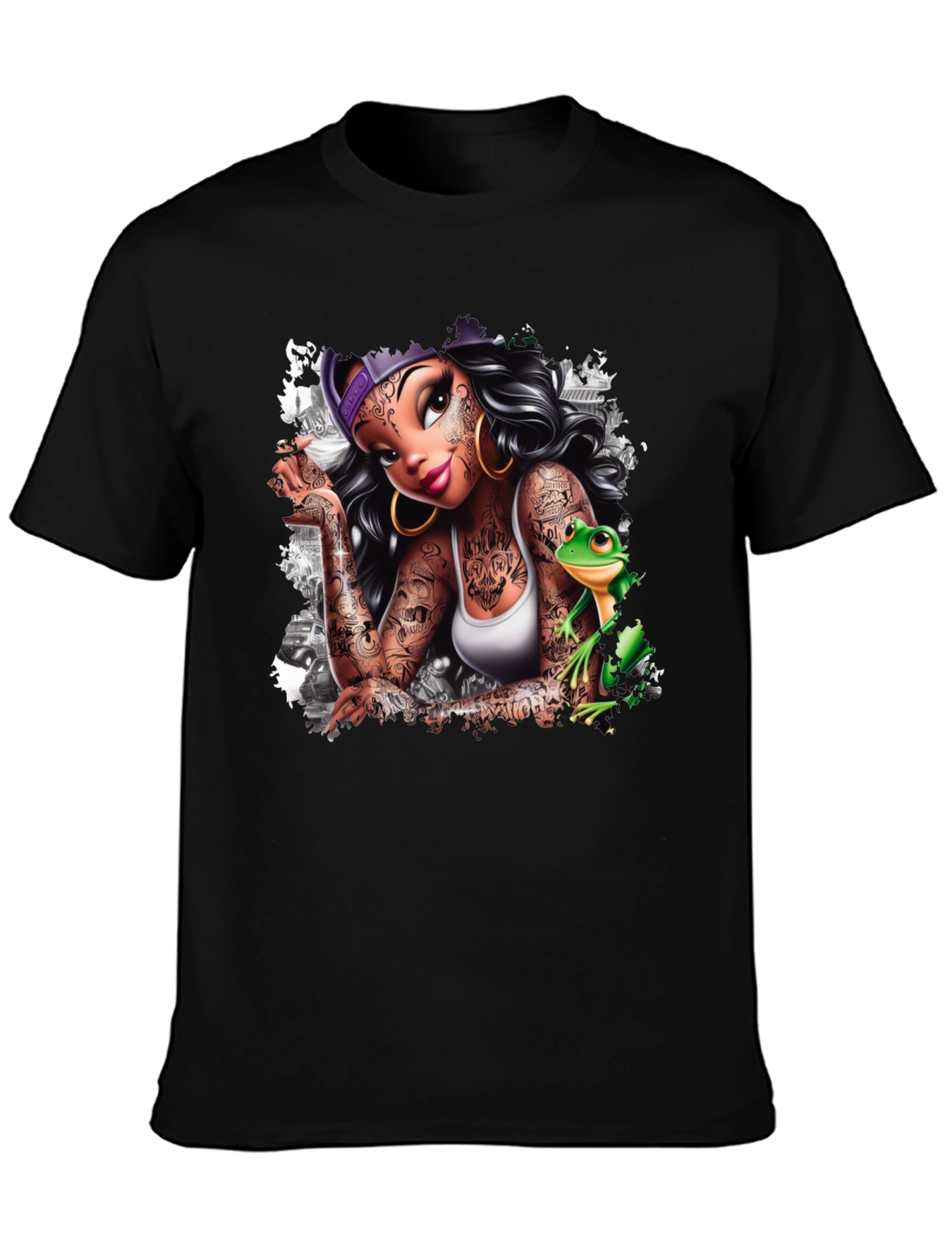 Tattoo Princess & Frog Black Tee