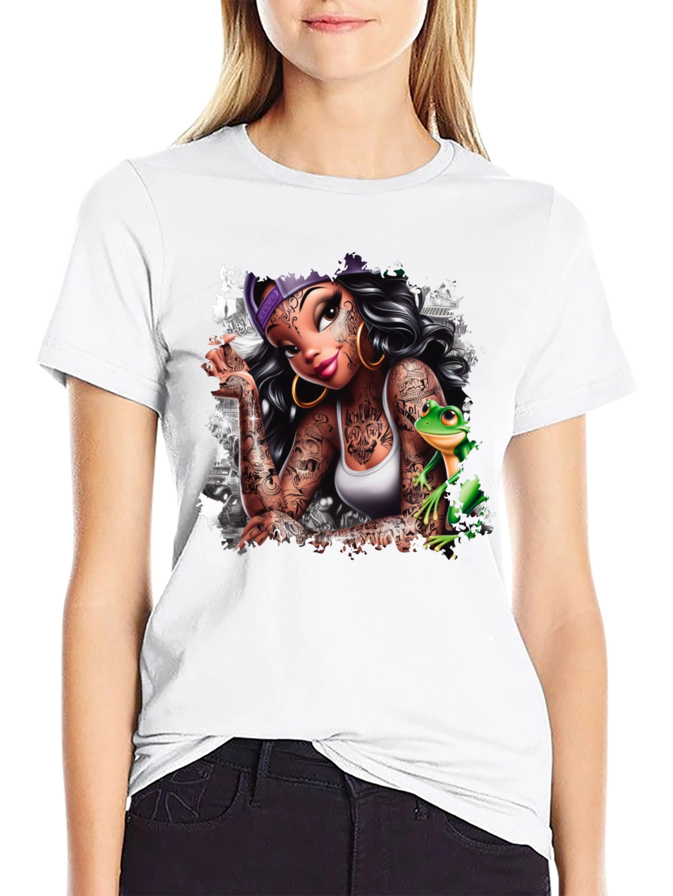 Tattoo Princess & Frog Black Tee
