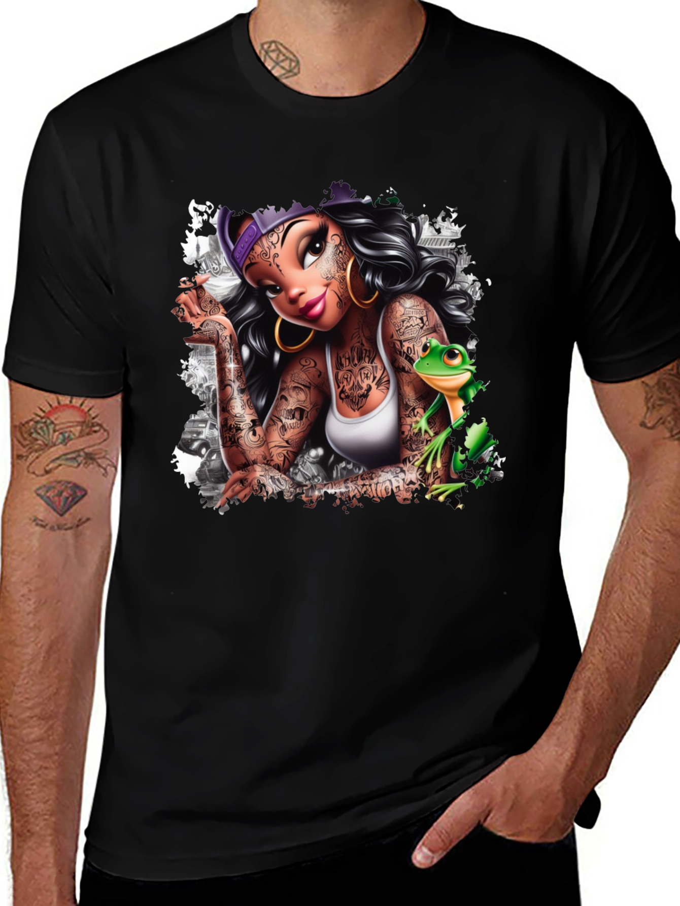 Tattoo Princess & Frog Black Tee