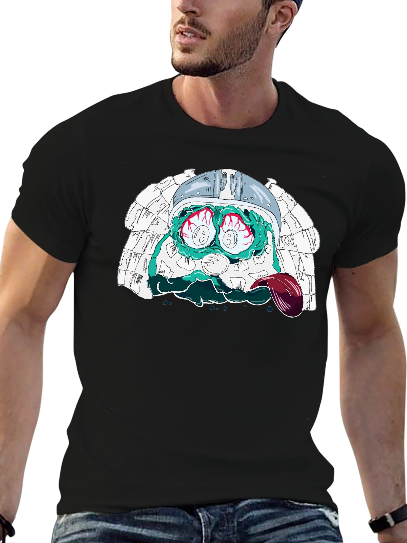 Eye-Popping Cartoon Graphic Black T-Shirt