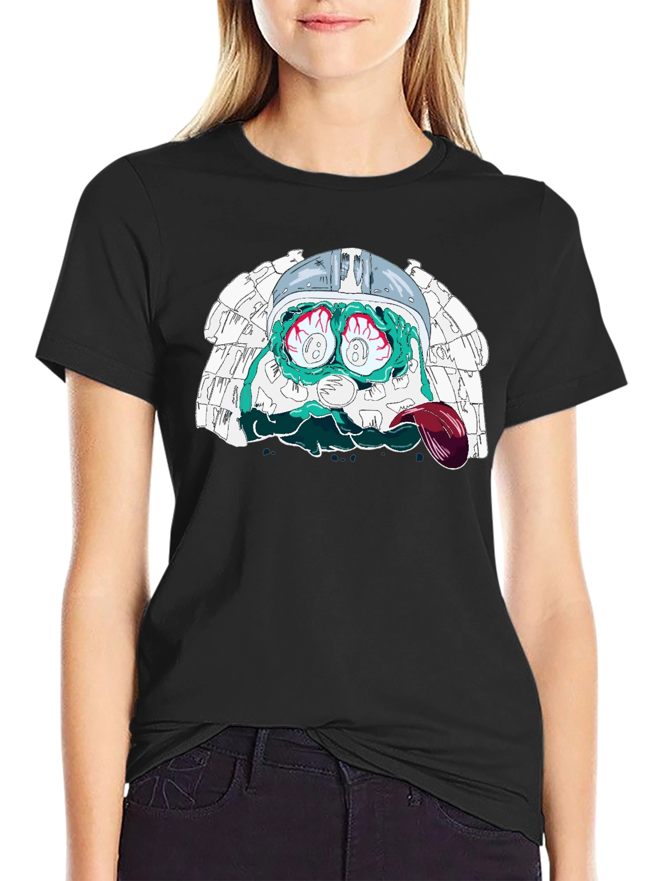 Eye-Popping Cartoon Graphic Black T-Shirt