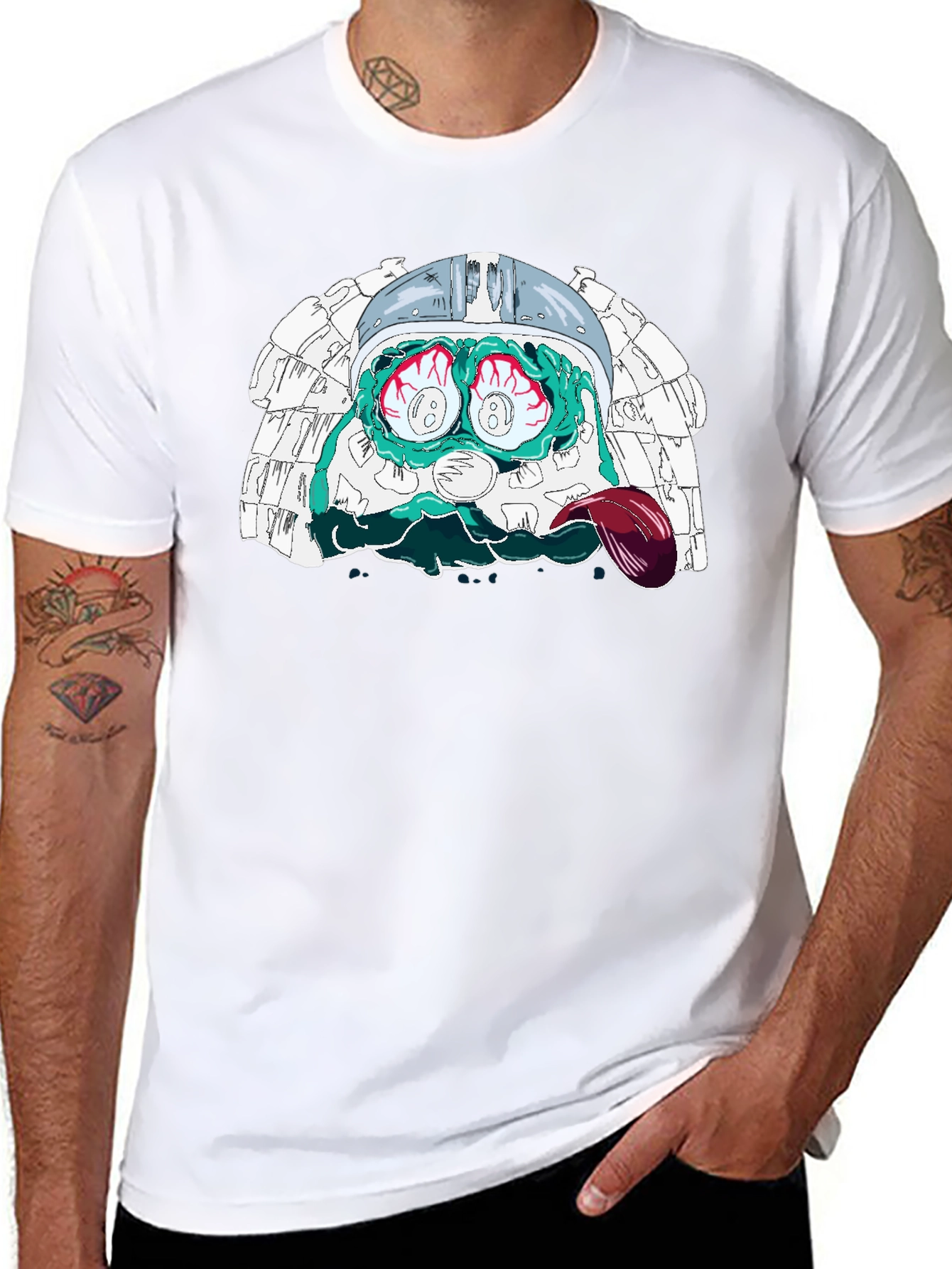Eye-Popping Cartoon Graphic Black T-Shirt