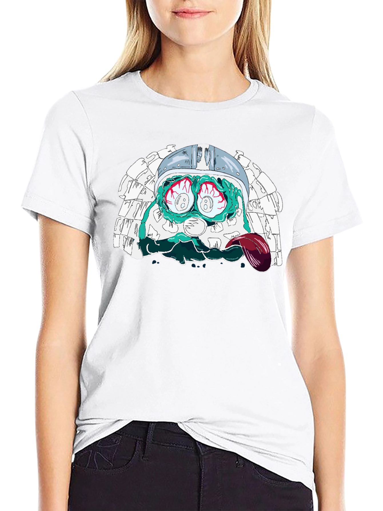 Eye-Popping Cartoon Graphic Black T-Shirt