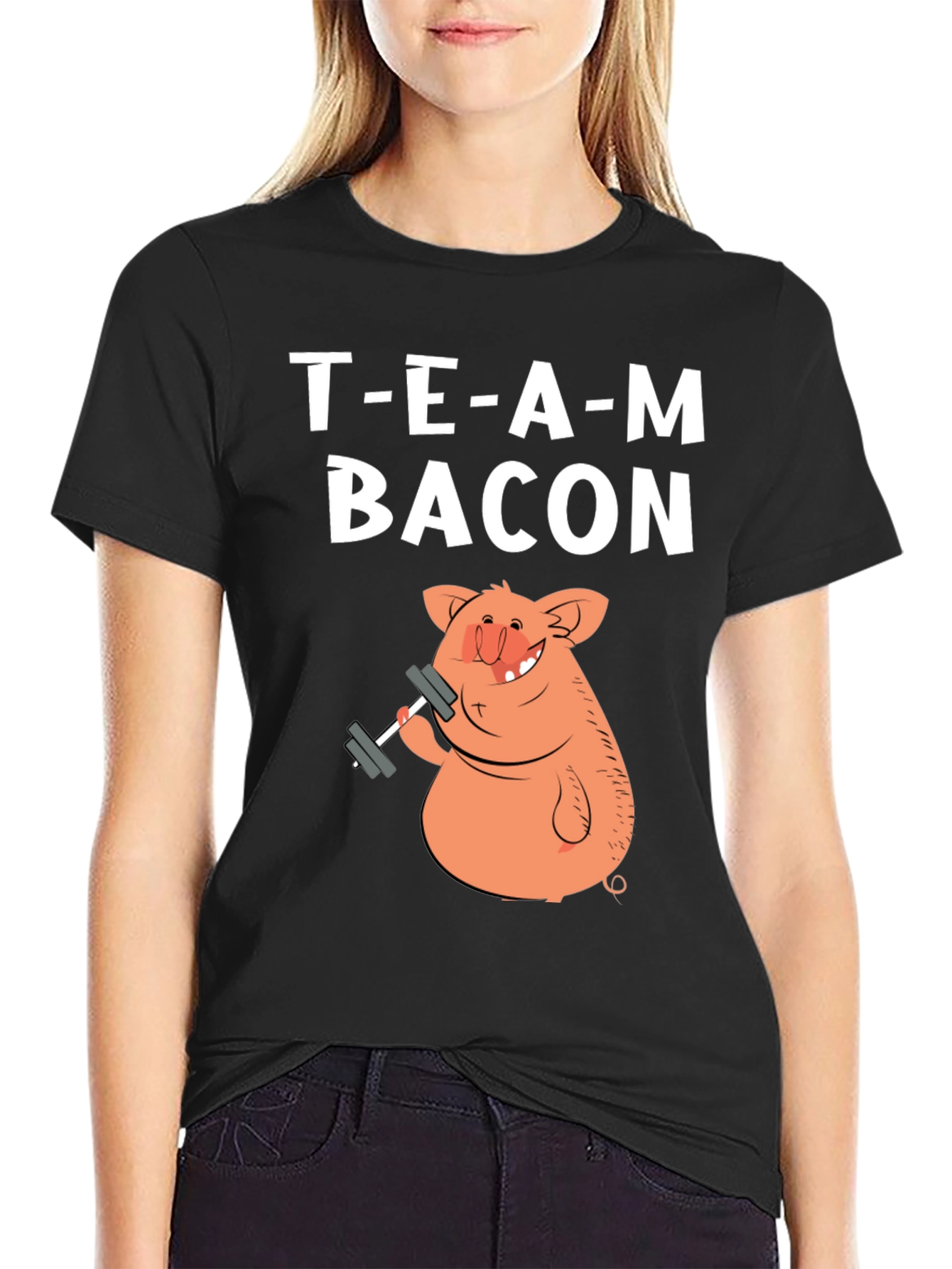 Team Bacon Pig Lifting Weights Graphic T-Shirt