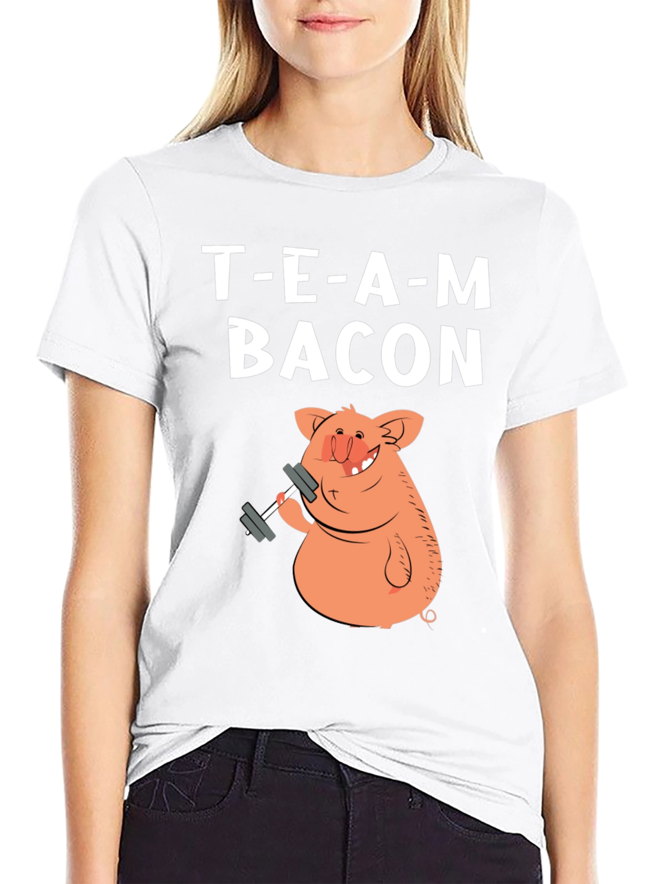 Team Bacon Pig Lifting Weights Graphic T-Shirt