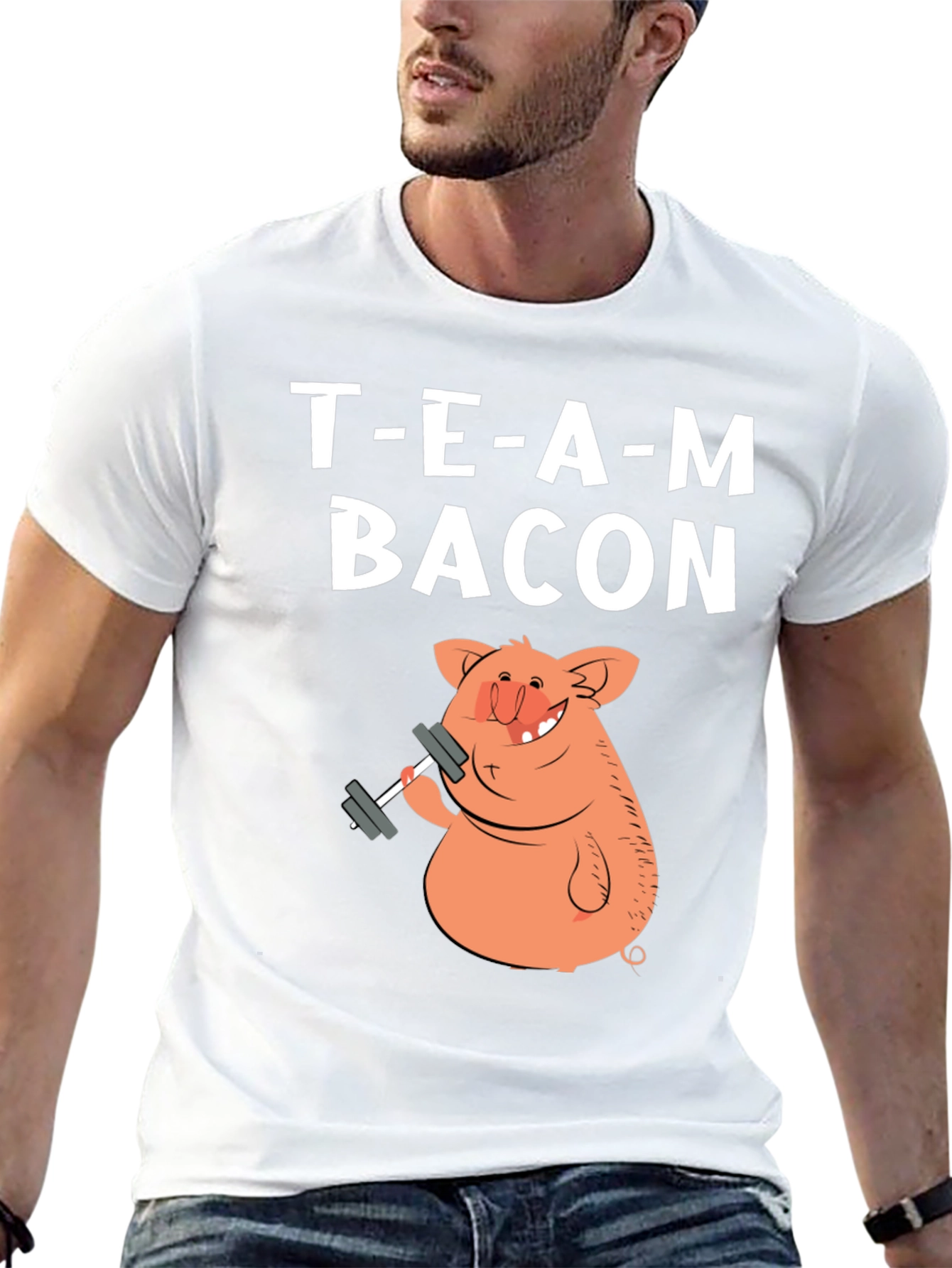 Team Bacon Pig Lifting Weights Graphic T-Shirt