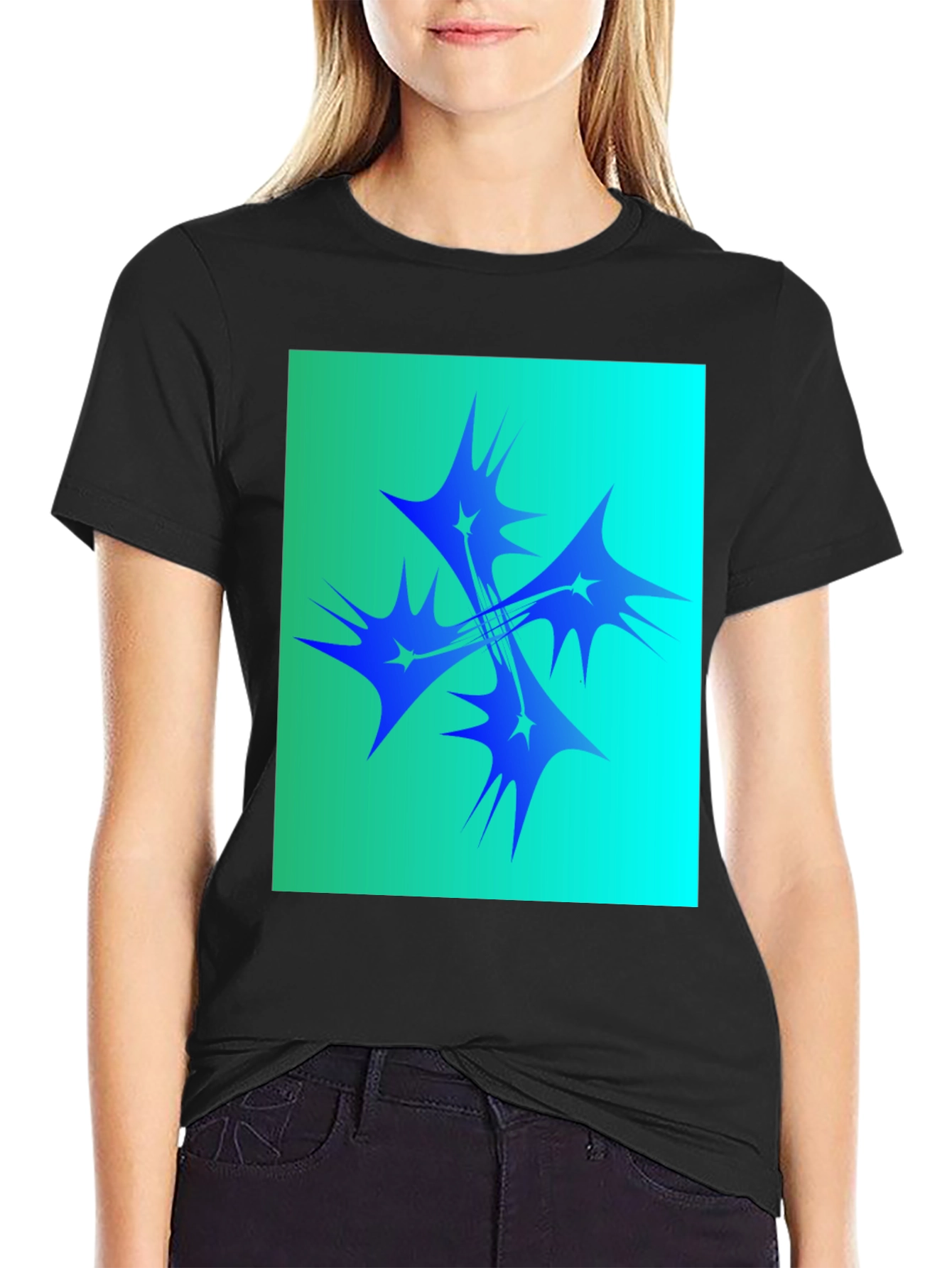 Abstract Starburst Graphic Tee - Black