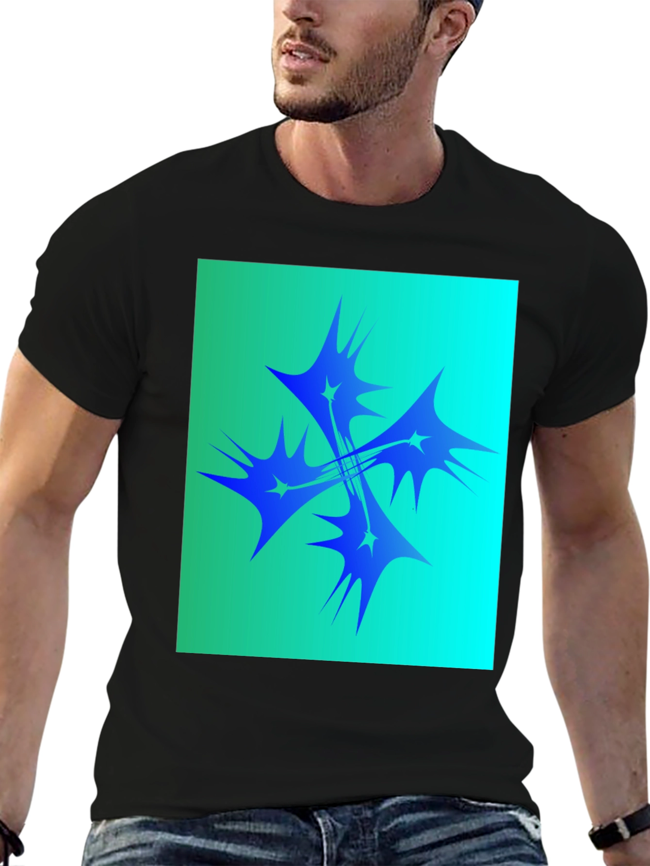 Abstract Starburst Graphic Tee - Black
