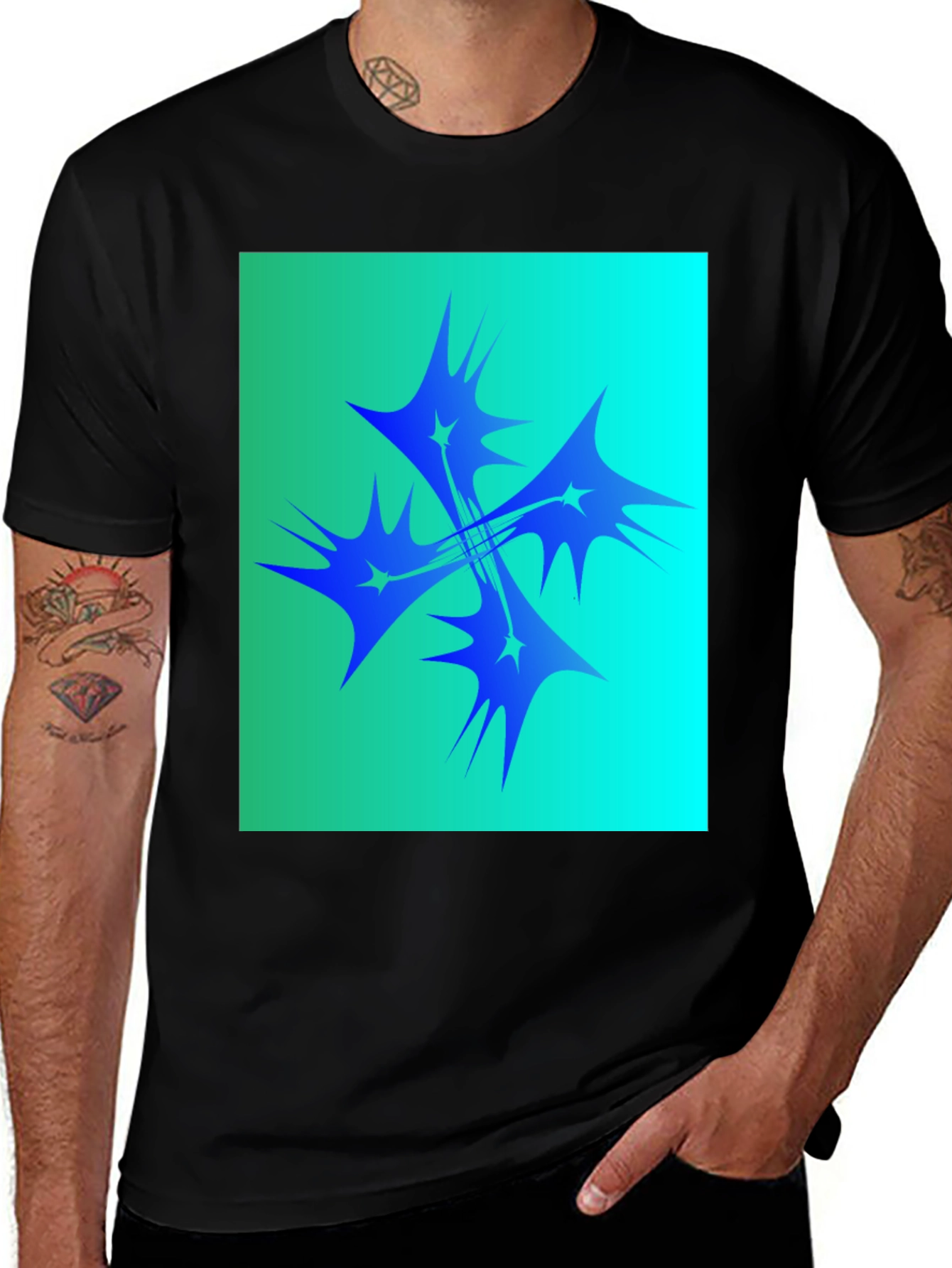 Abstract Starburst Graphic Tee - Black