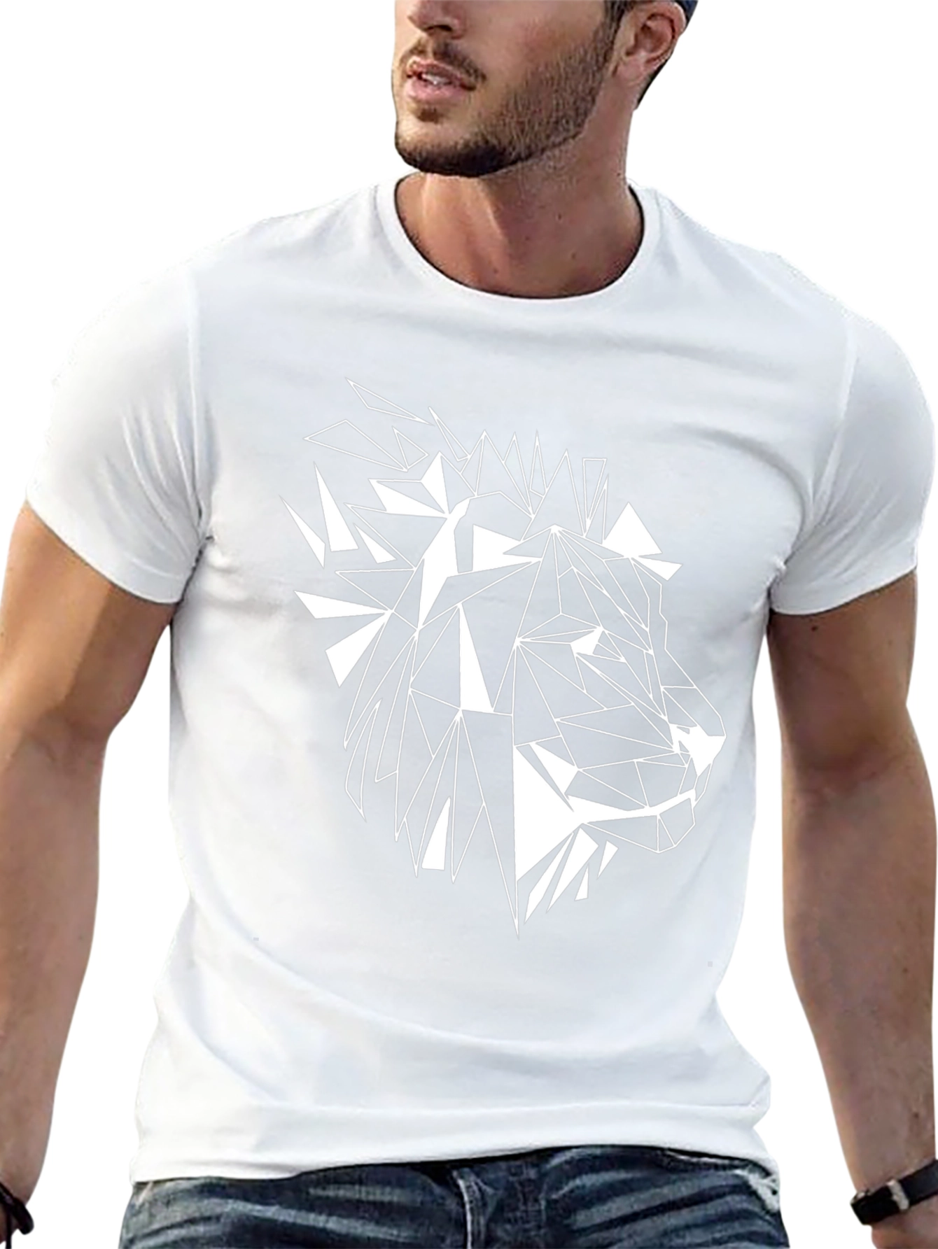 Geometric Lion Graphic Print Black T-Shirt