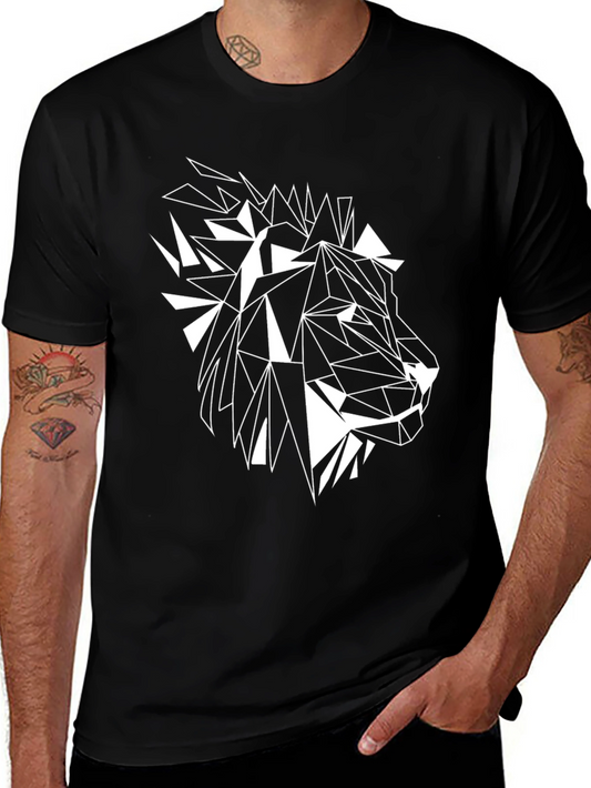 Geometric Lion Graphic Print Black T-Shirt