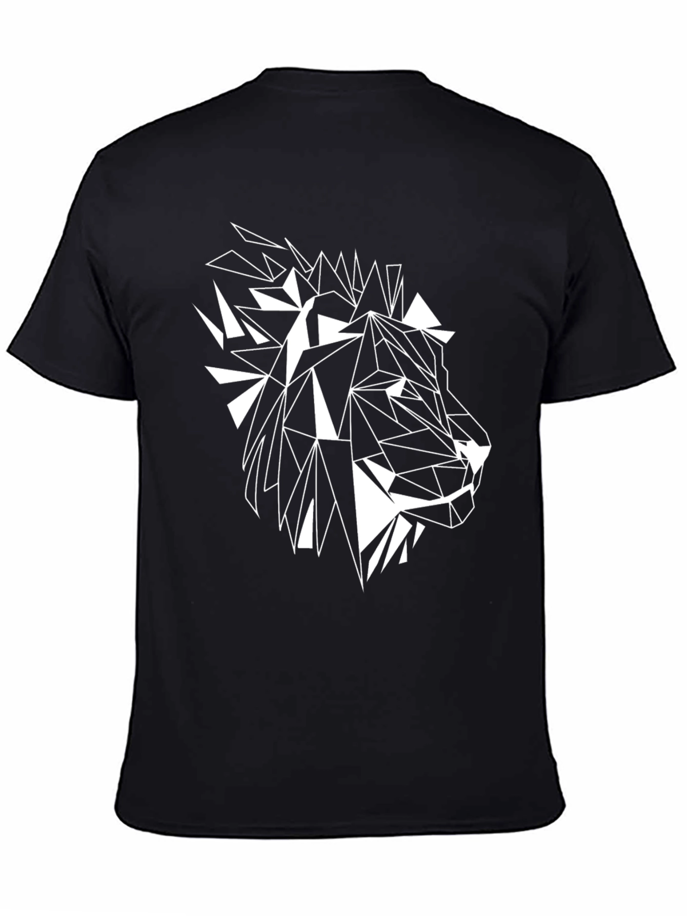 Geometric Lion Graphic Print Black T-Shirt