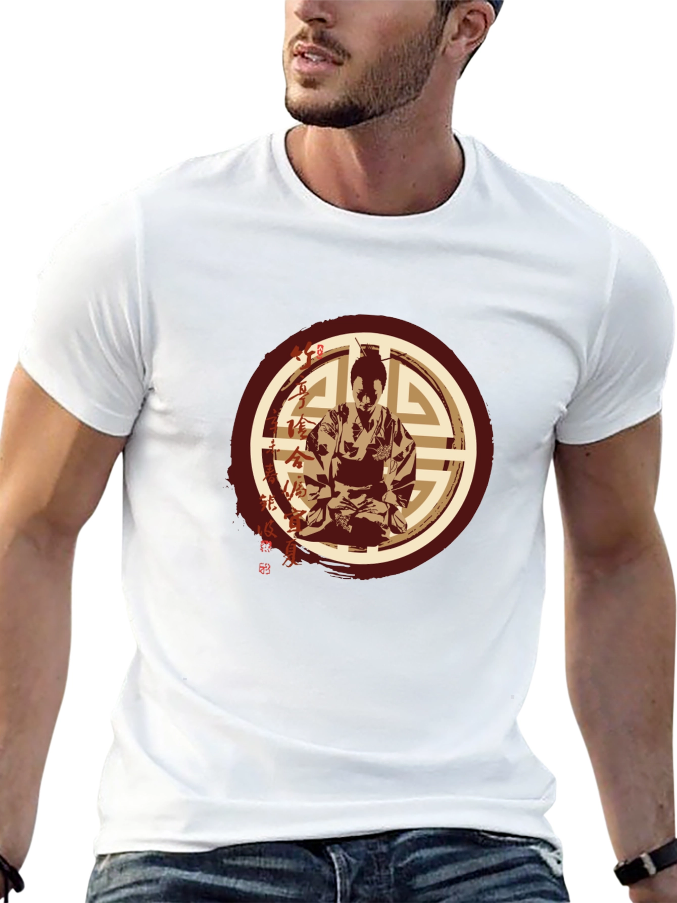 Samurai Graphic T-Shirt - Mens Black Crew Neck Tee