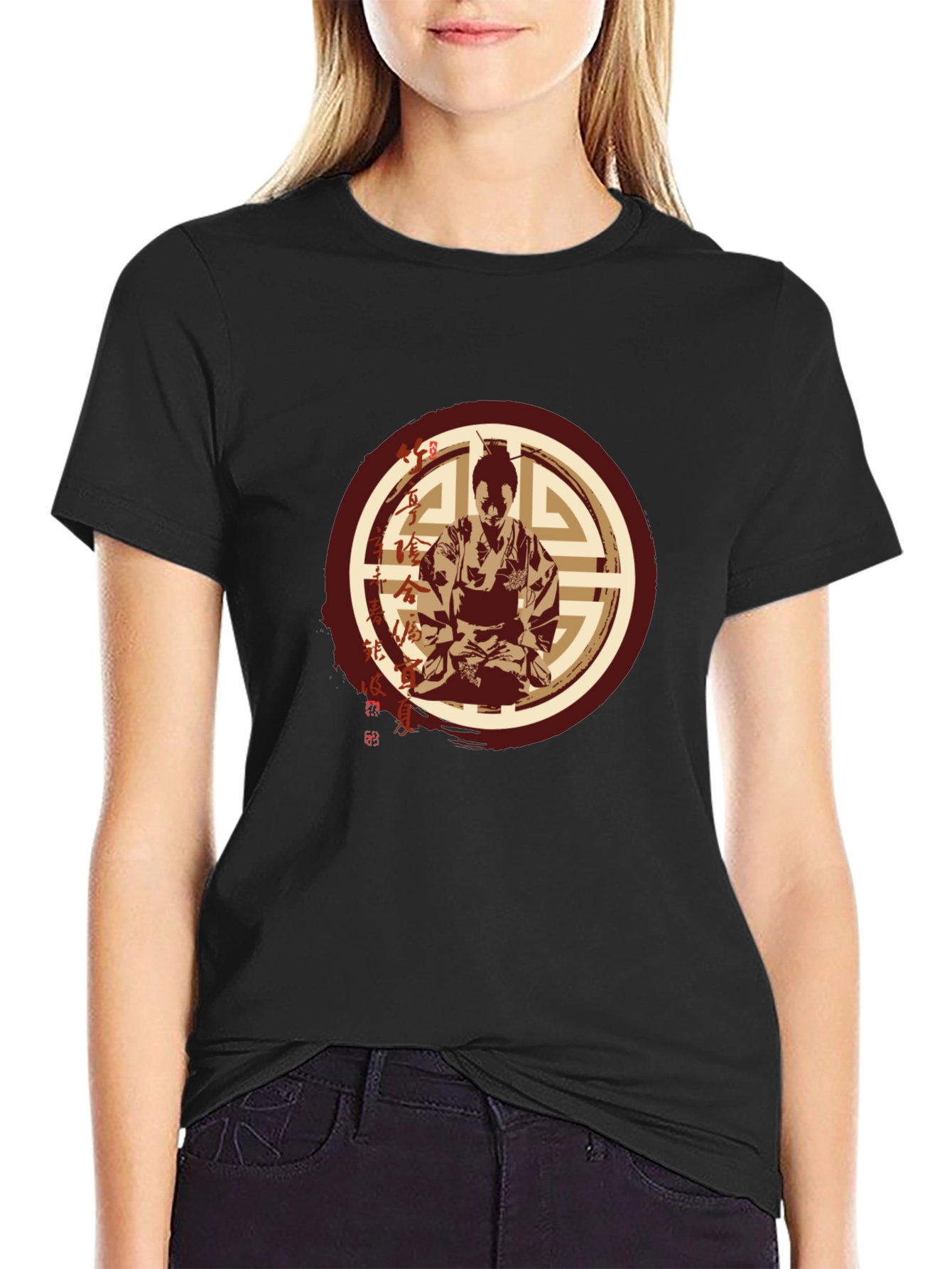Samurai Graphic T-Shirt - Mens Black Crew Neck Tee