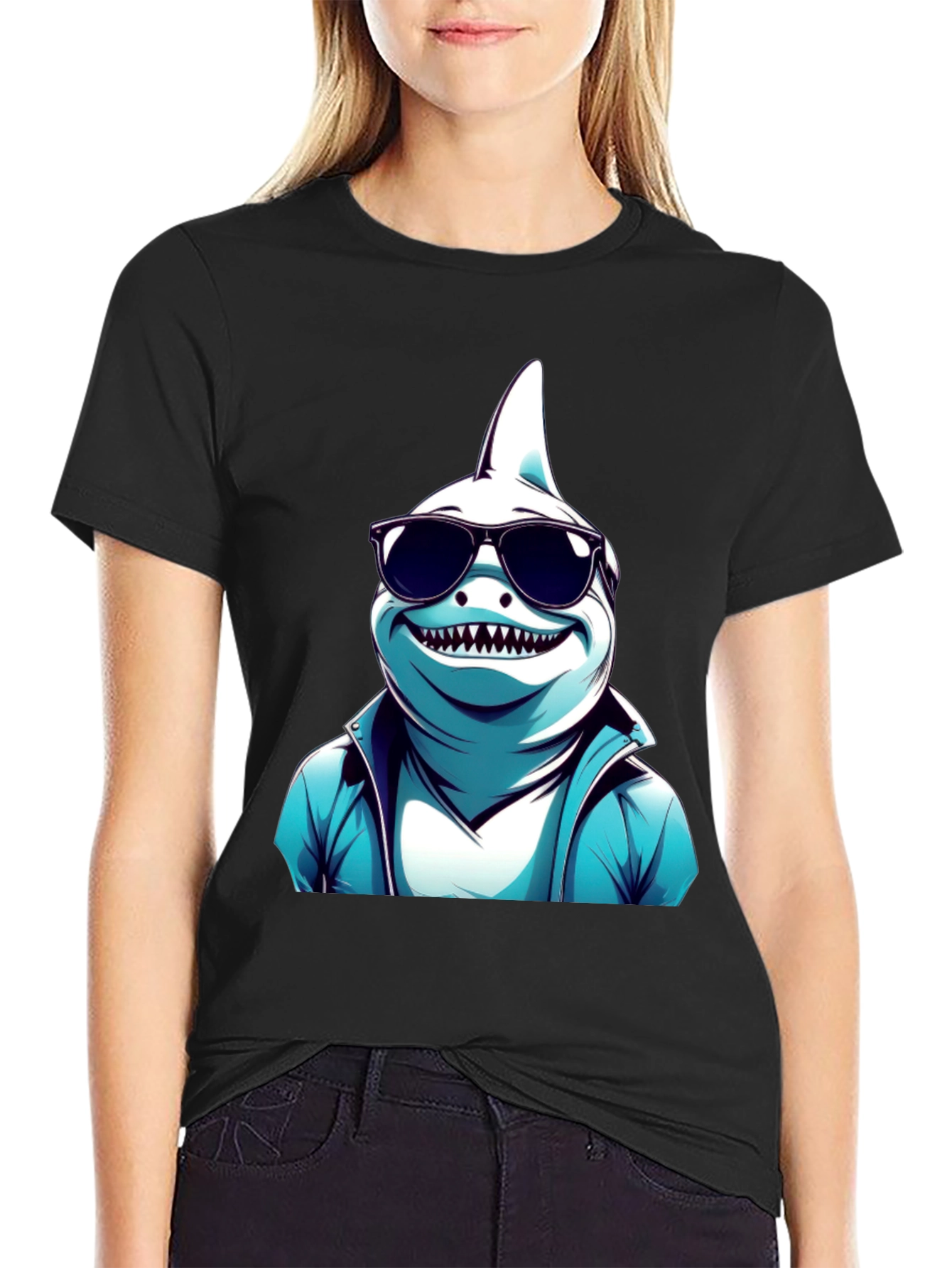 Cool Shark Graphic Tee - Black Cotton T-Shirt