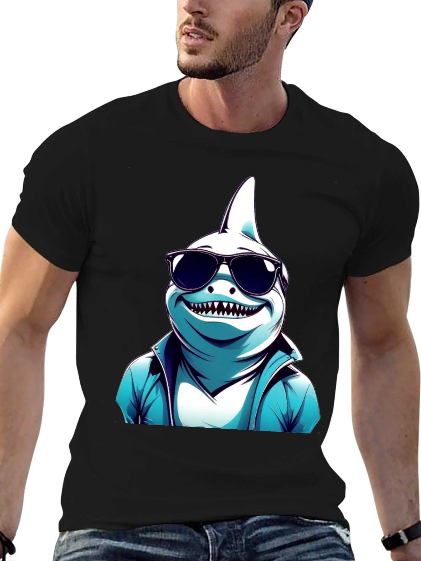 Cool Shark Graphic Tee - Black Cotton T-Shirt