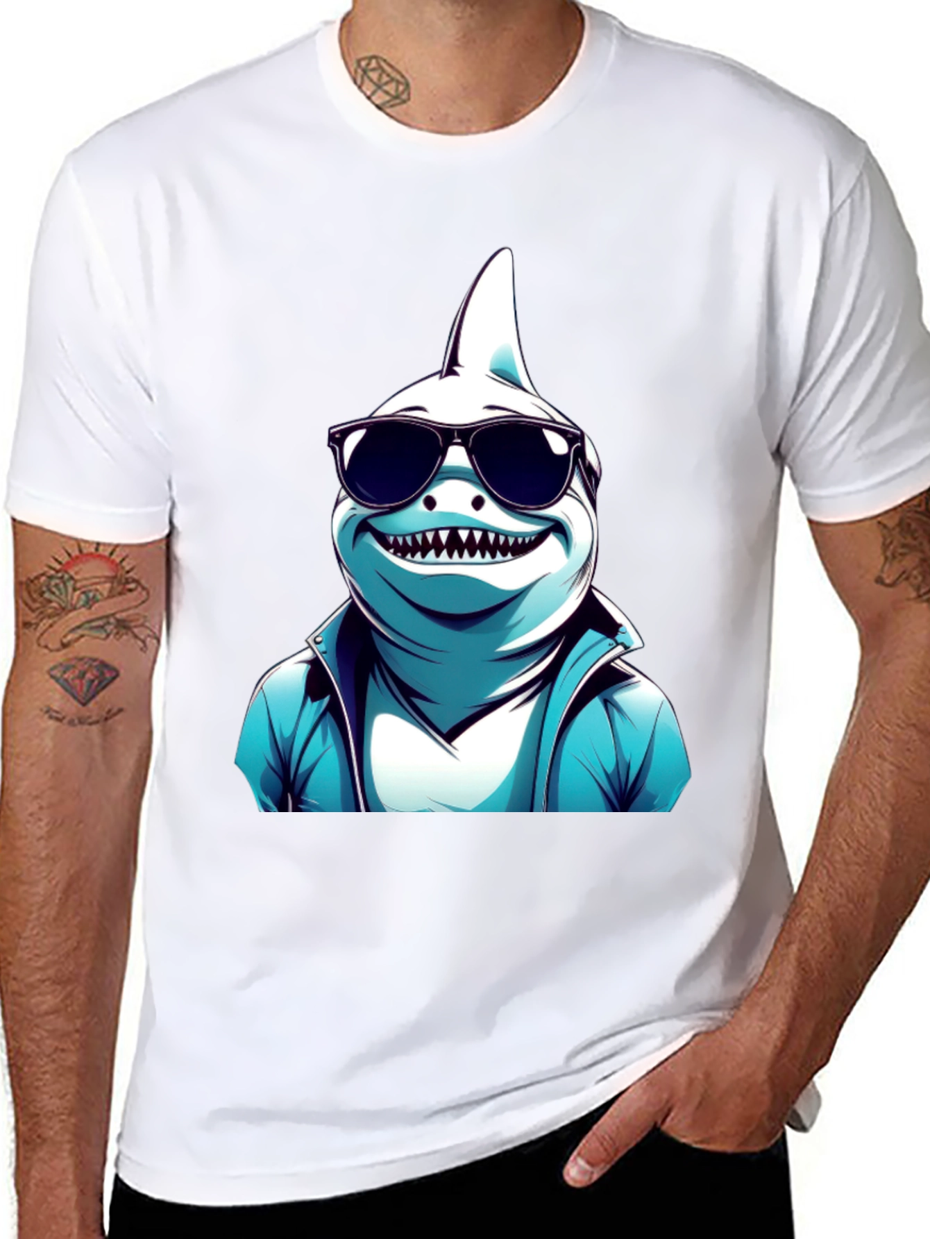 Cool Shark Graphic Tee - Black Cotton T-Shirt