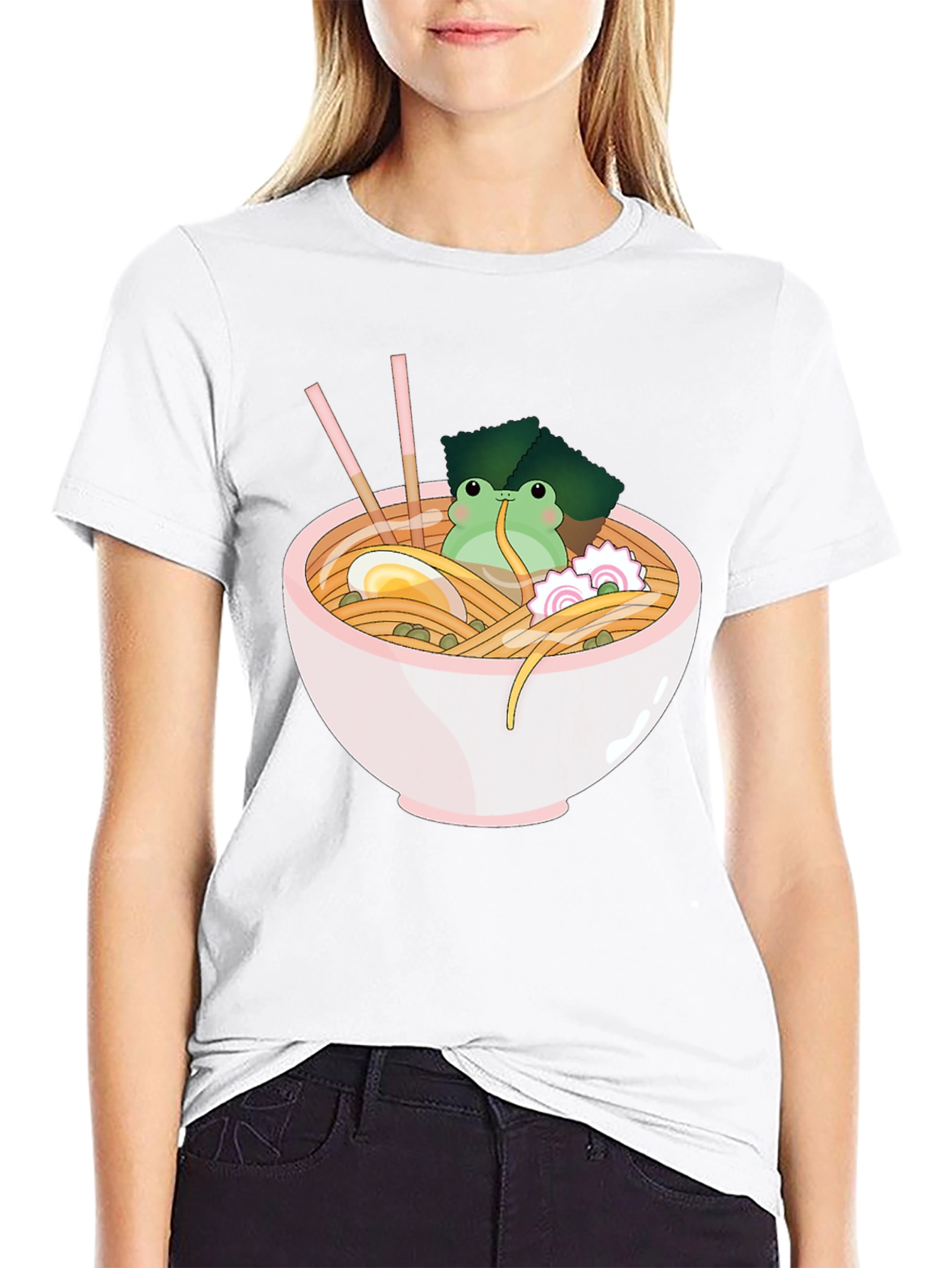 Frog Ramen Bowl Graphic T-Shirt - Cute Noodles