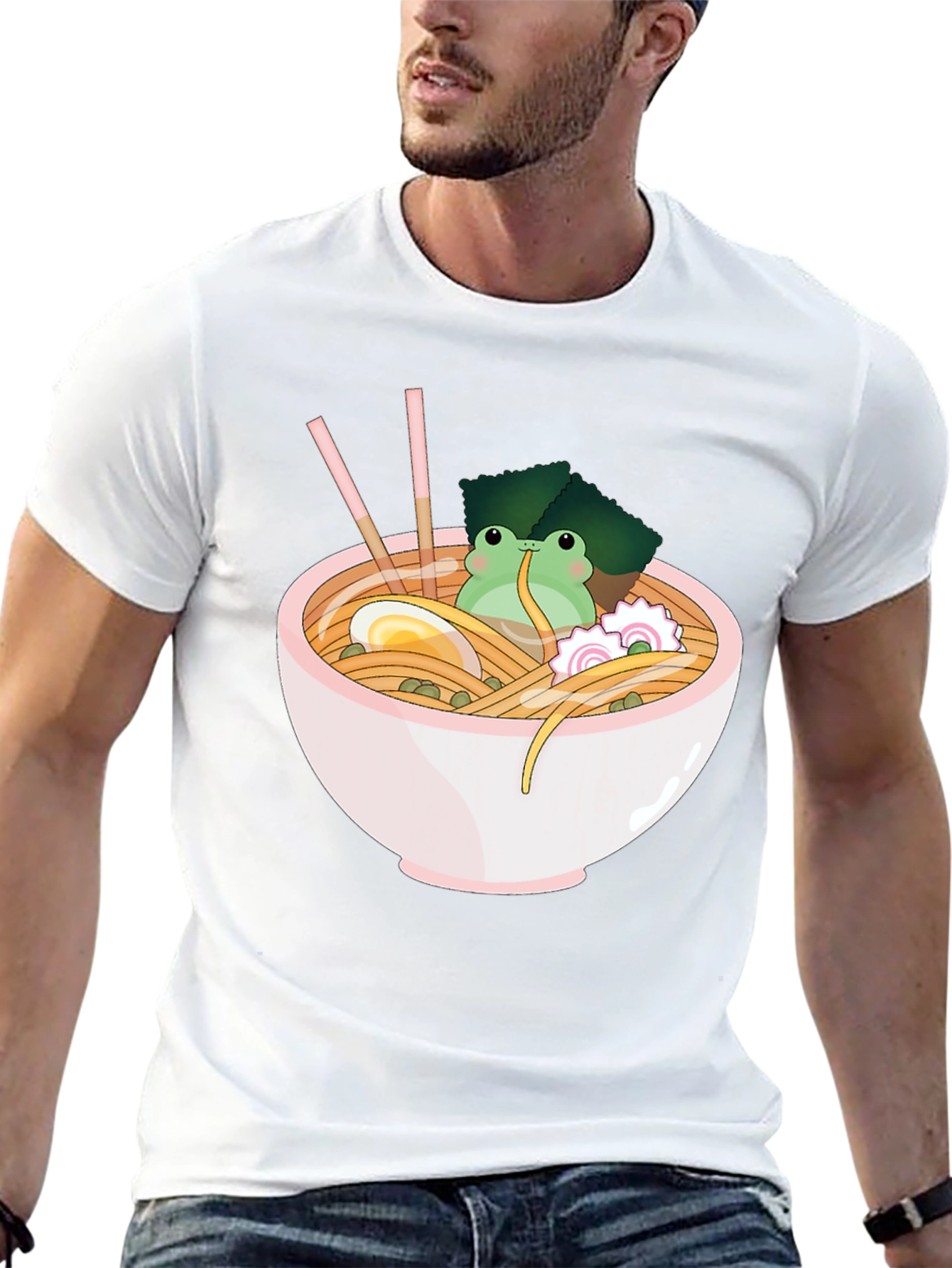 Frog Ramen Bowl Graphic T-Shirt - Cute Noodles