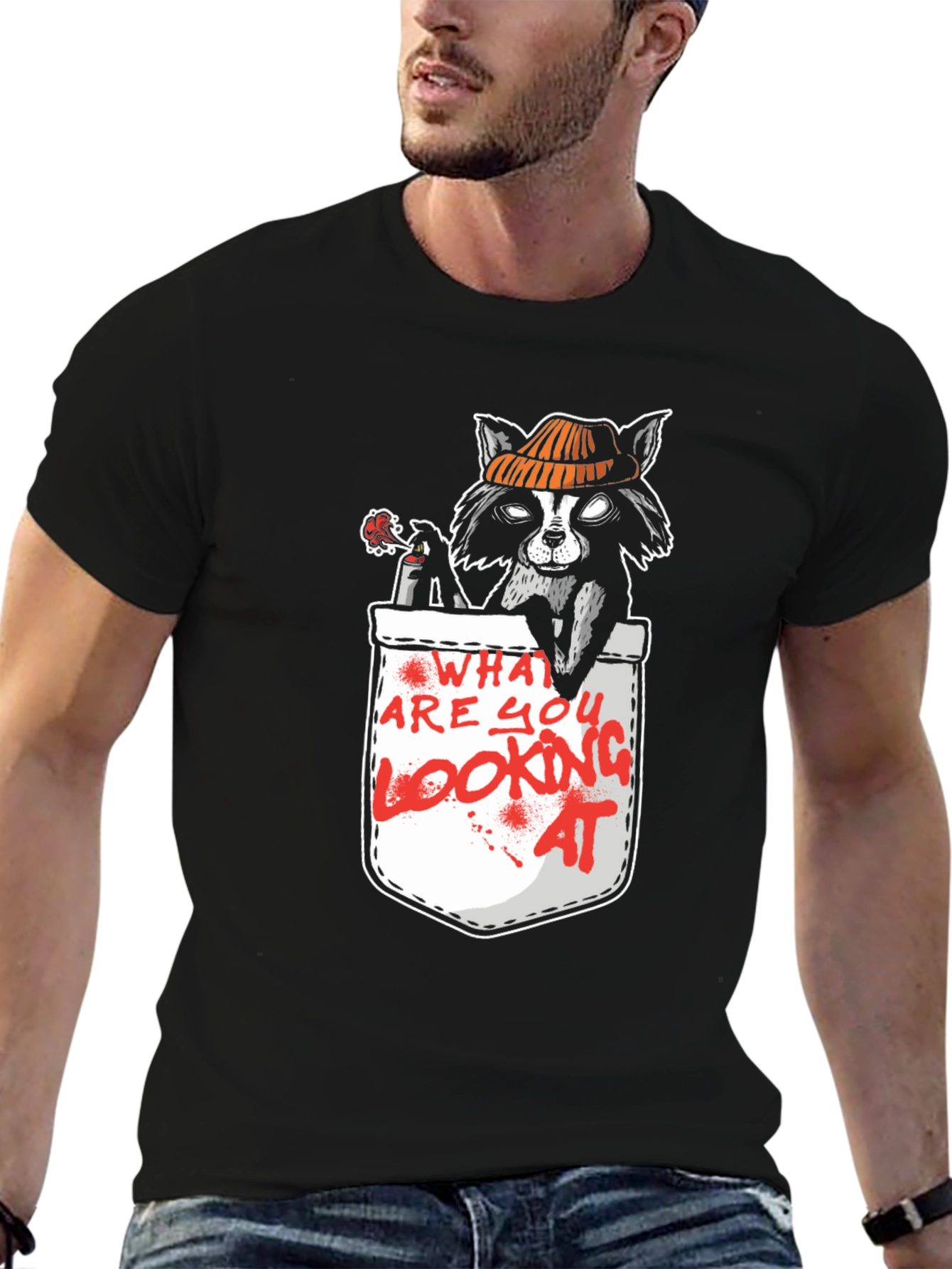 Raccoon Pocket T-Shirt - What Are You Looking At?