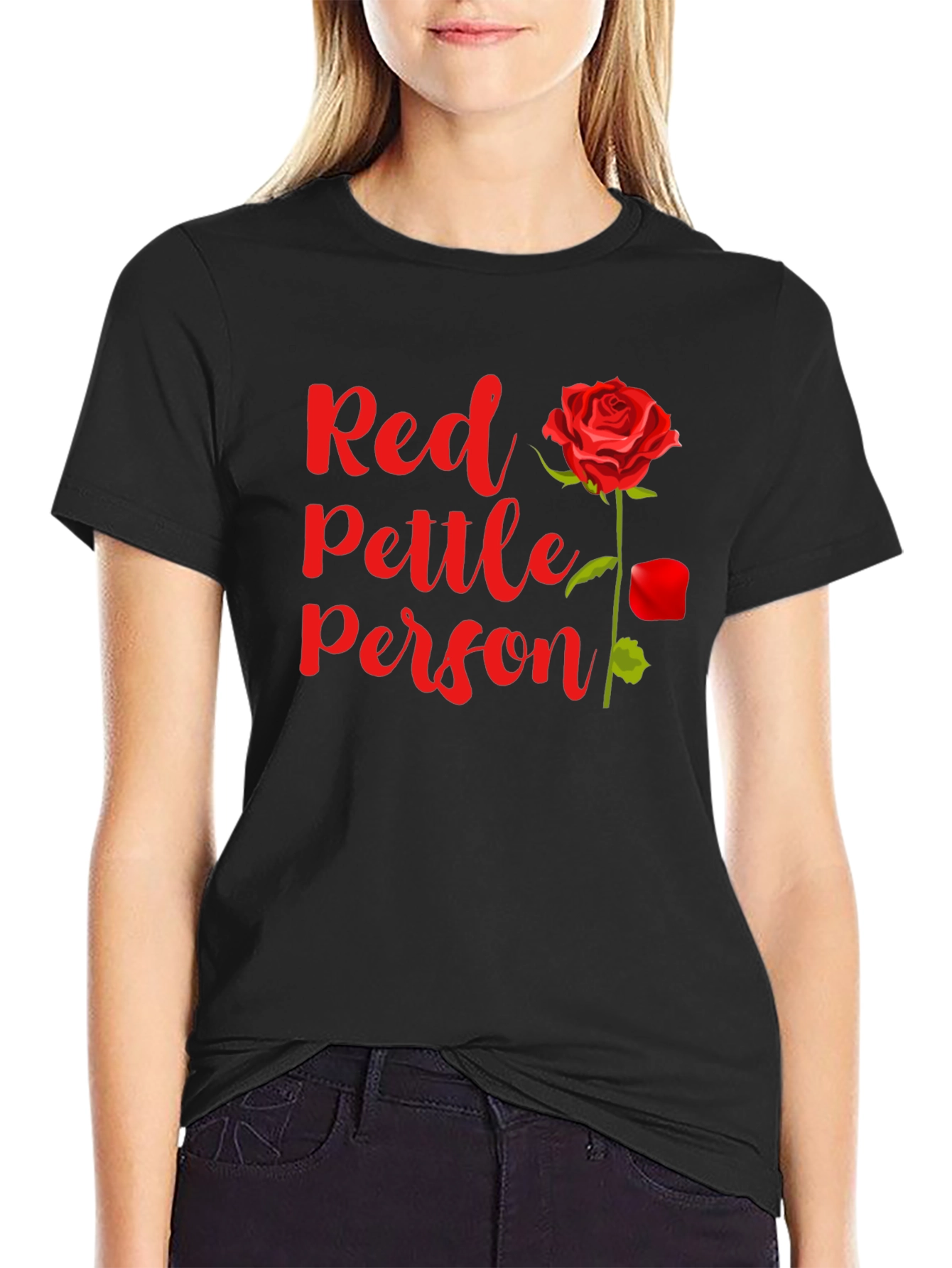 Red Pettle Person T-Shirt Rose Graphic Tee