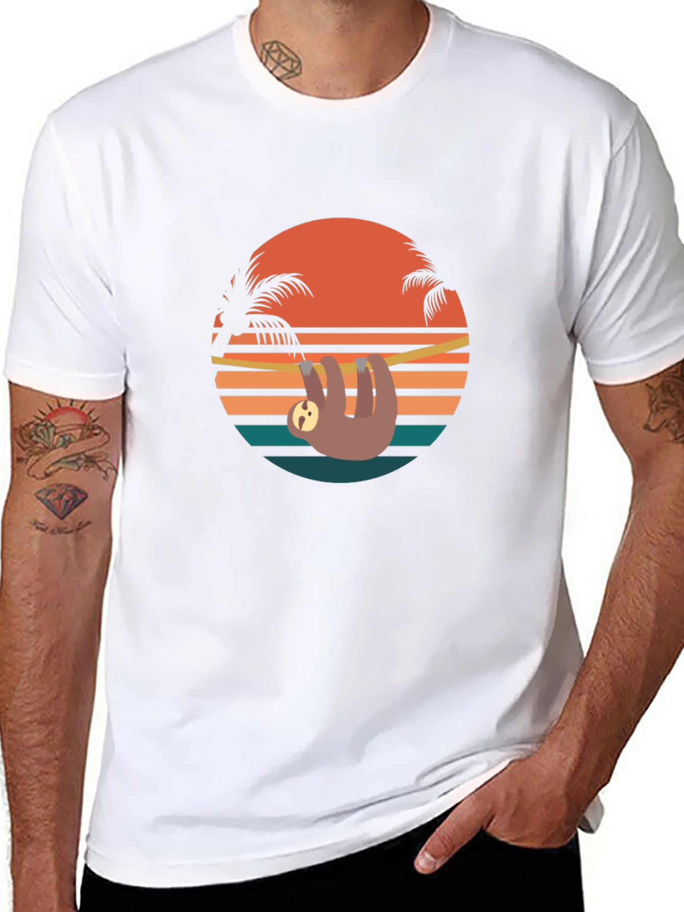 Retro Sloth Sunset T-Shirt - Relaxed Summer Vibes