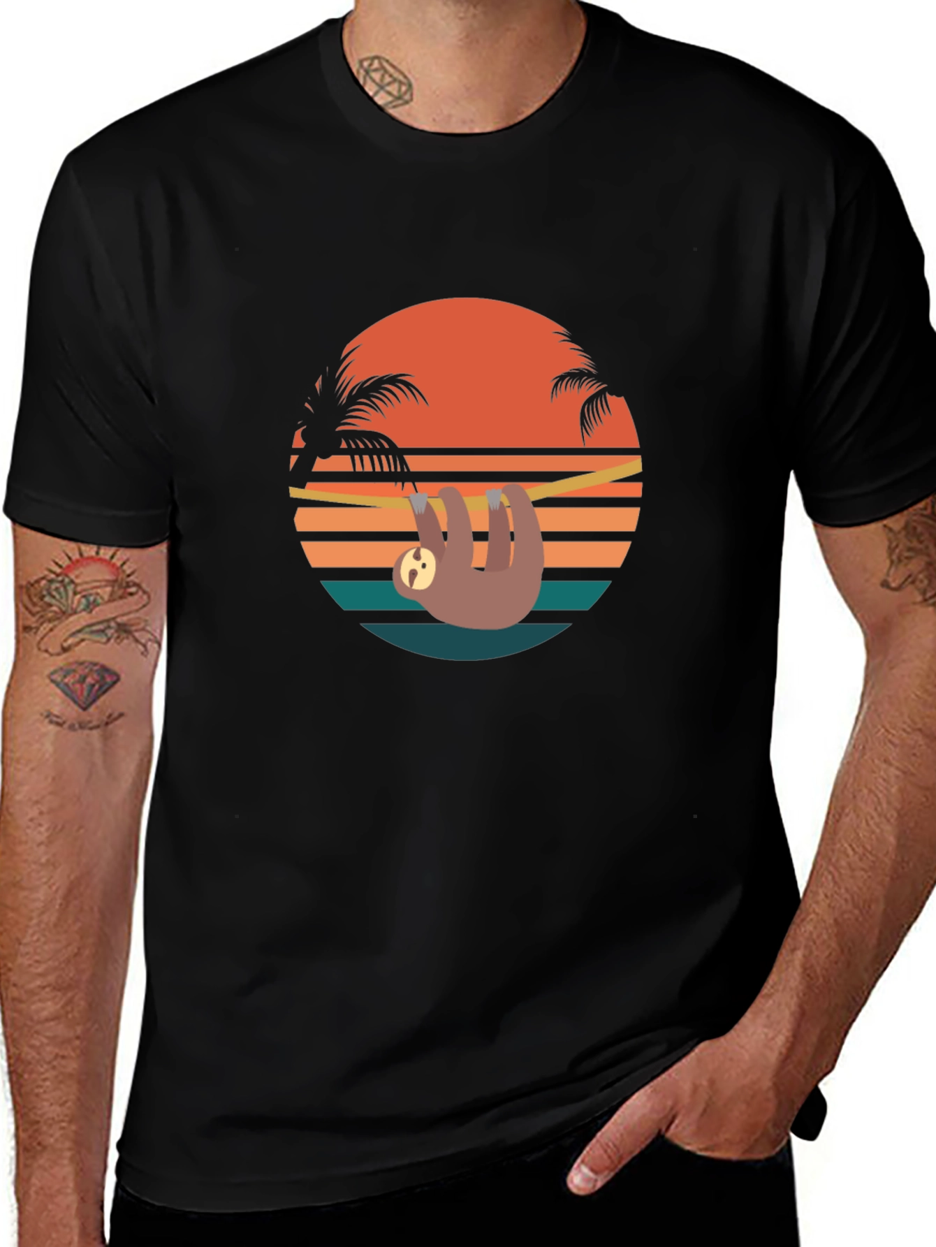 Retro Sloth Sunset T-Shirt - Relaxed Summer Vibes