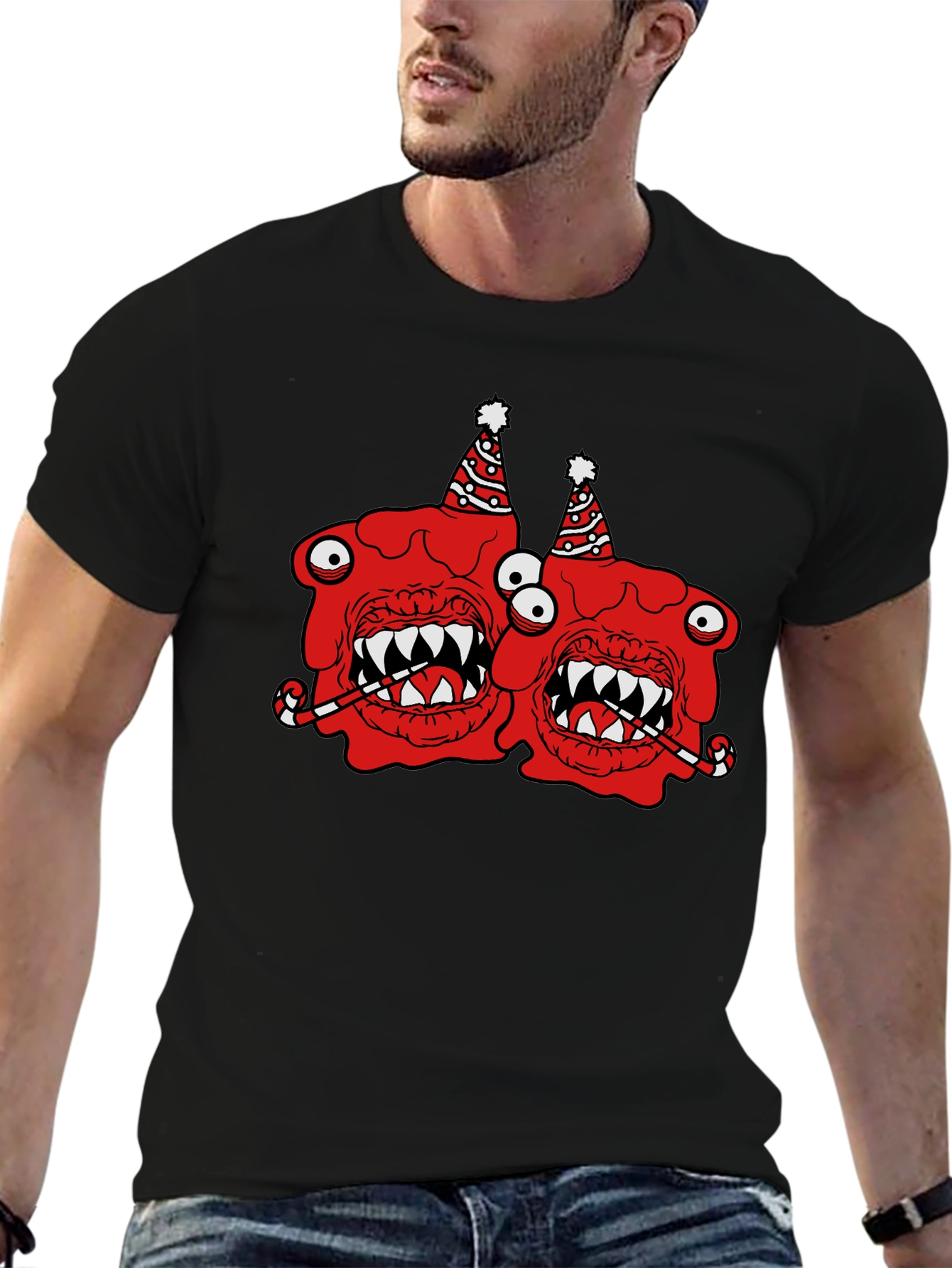 Festive Monster Graphic T-Shirt - Black