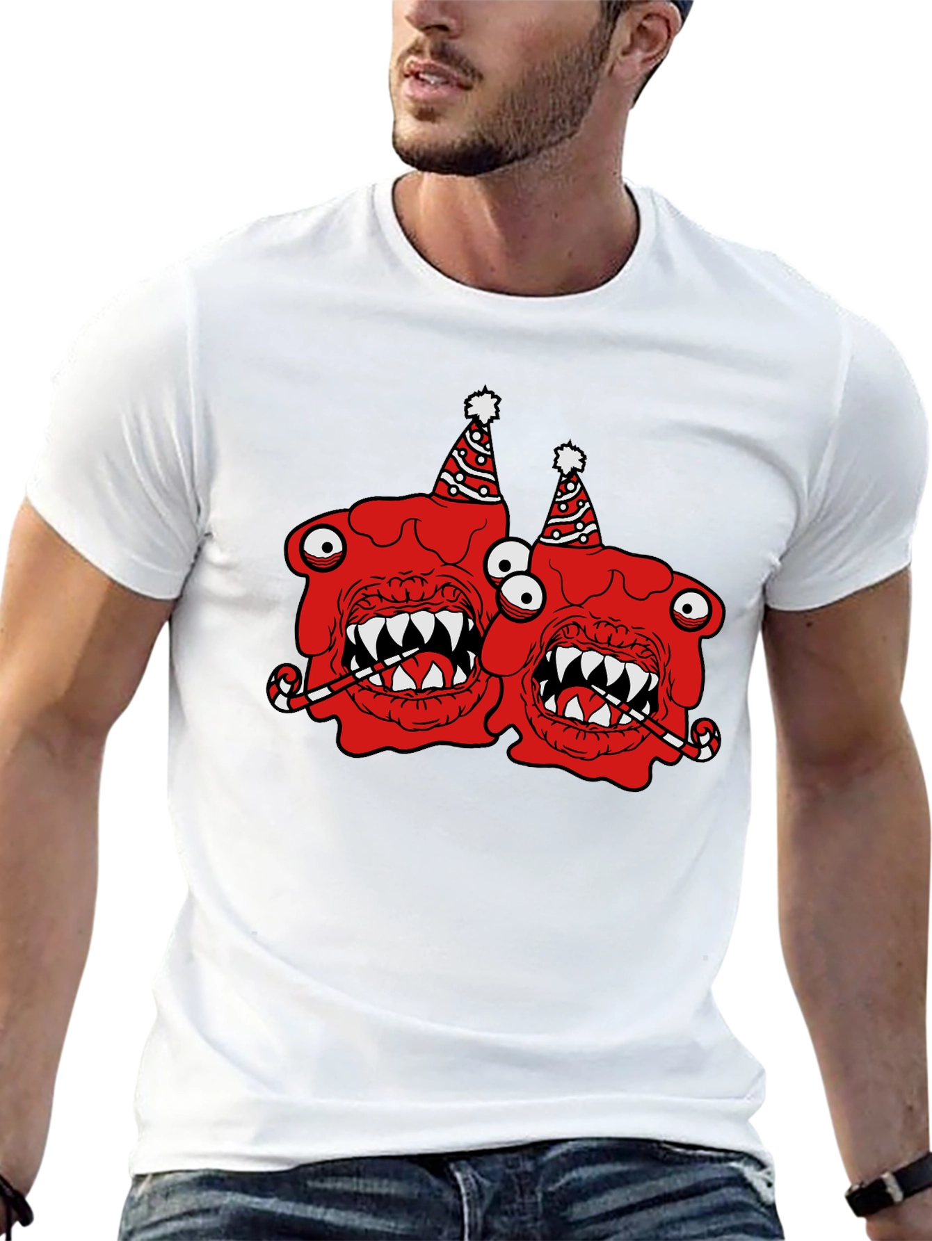 Festive Monster Graphic T-Shirt - Black
