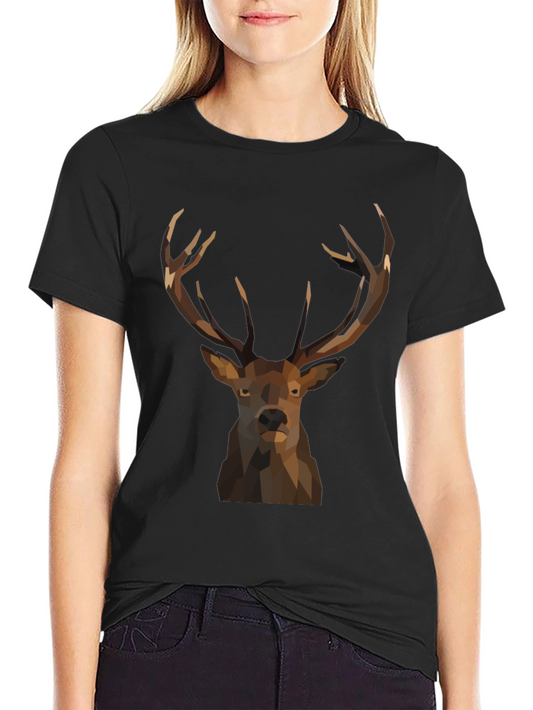 Geometric Deer Graphic Tee - Black