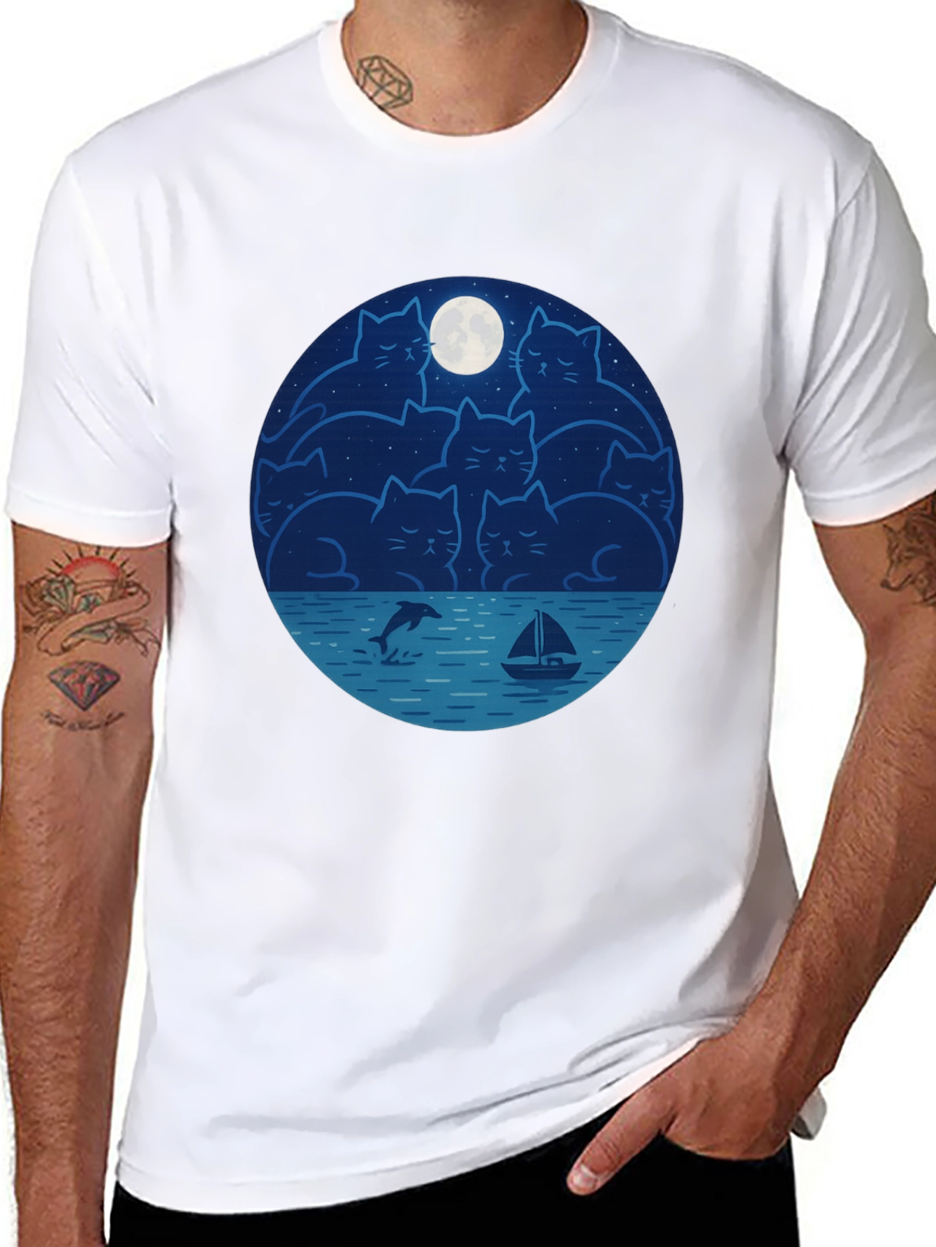 Cat Moon T-Shirt - Dreamy Night Graphic Tee
