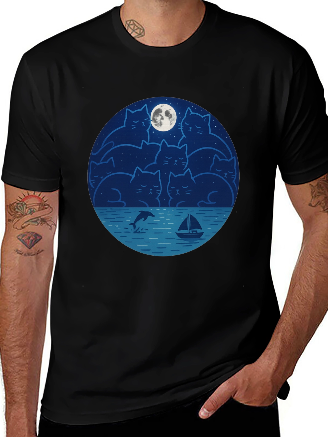 Cat Moon T-Shirt - Dreamy Night Graphic Tee