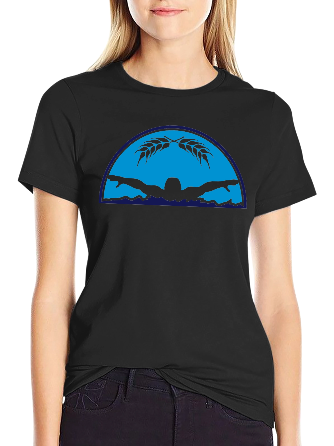 Black Graphic T-Shirt - Butterfly Swimmer Design