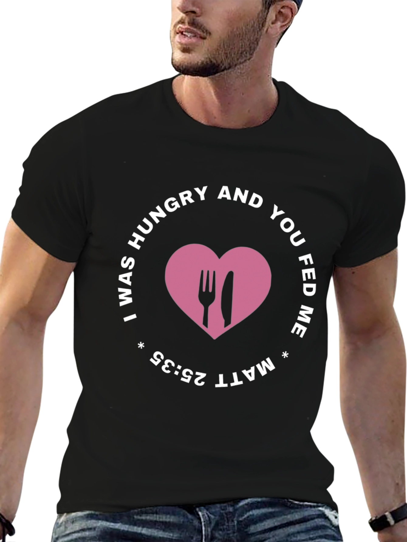 I Was Hungry T-Shirt - Matthew 25:35 Black Tee